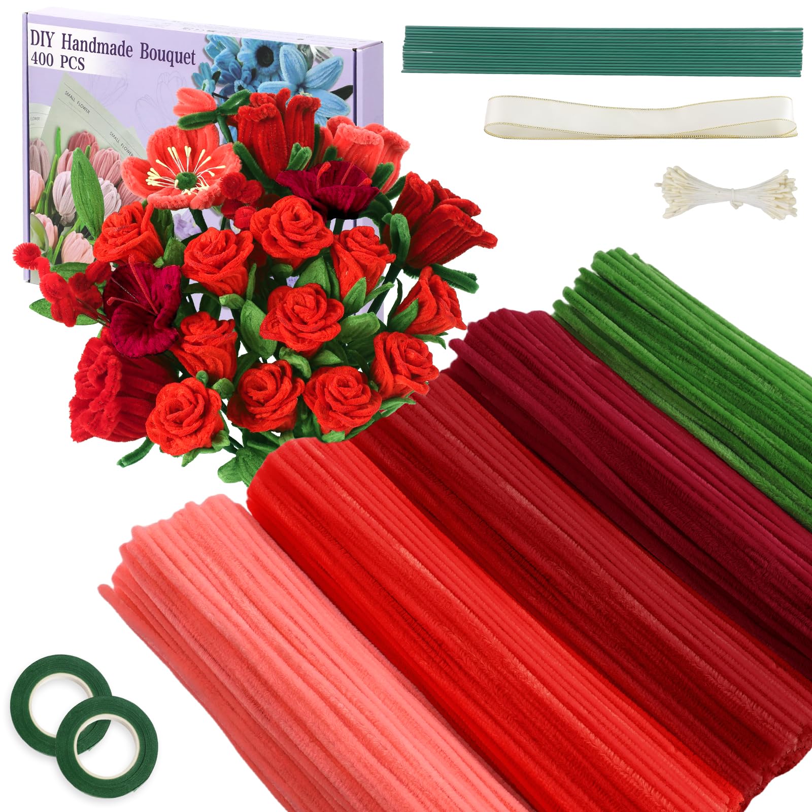400 Pcs Pipe Cleaners Craft, 5 Assorted Colors Pipe Cleaners Bulk