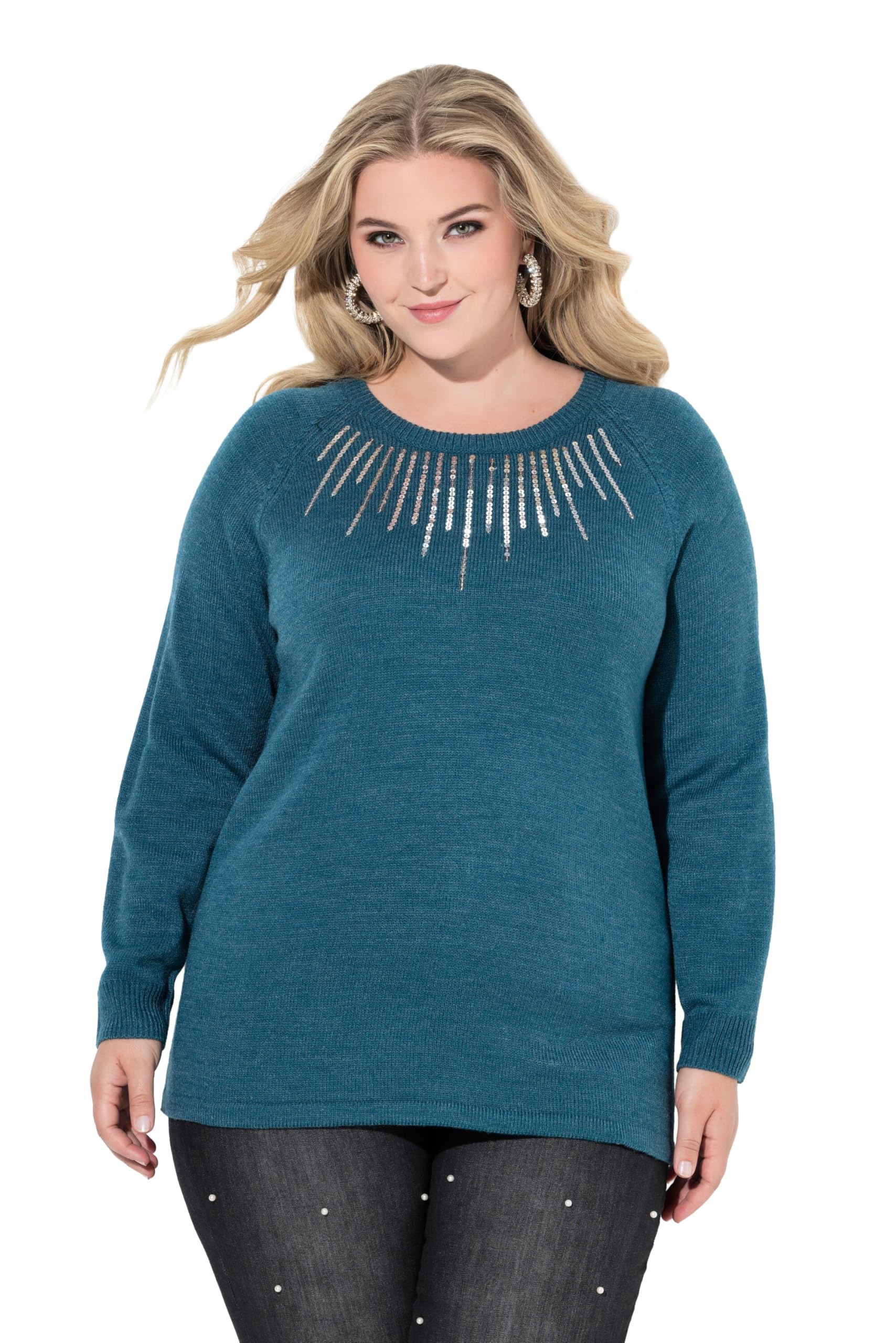 MIAMODA Damen große Größen Übergrößen Plus Size Pullover, Pailletten, Raglan-Langarm 845482