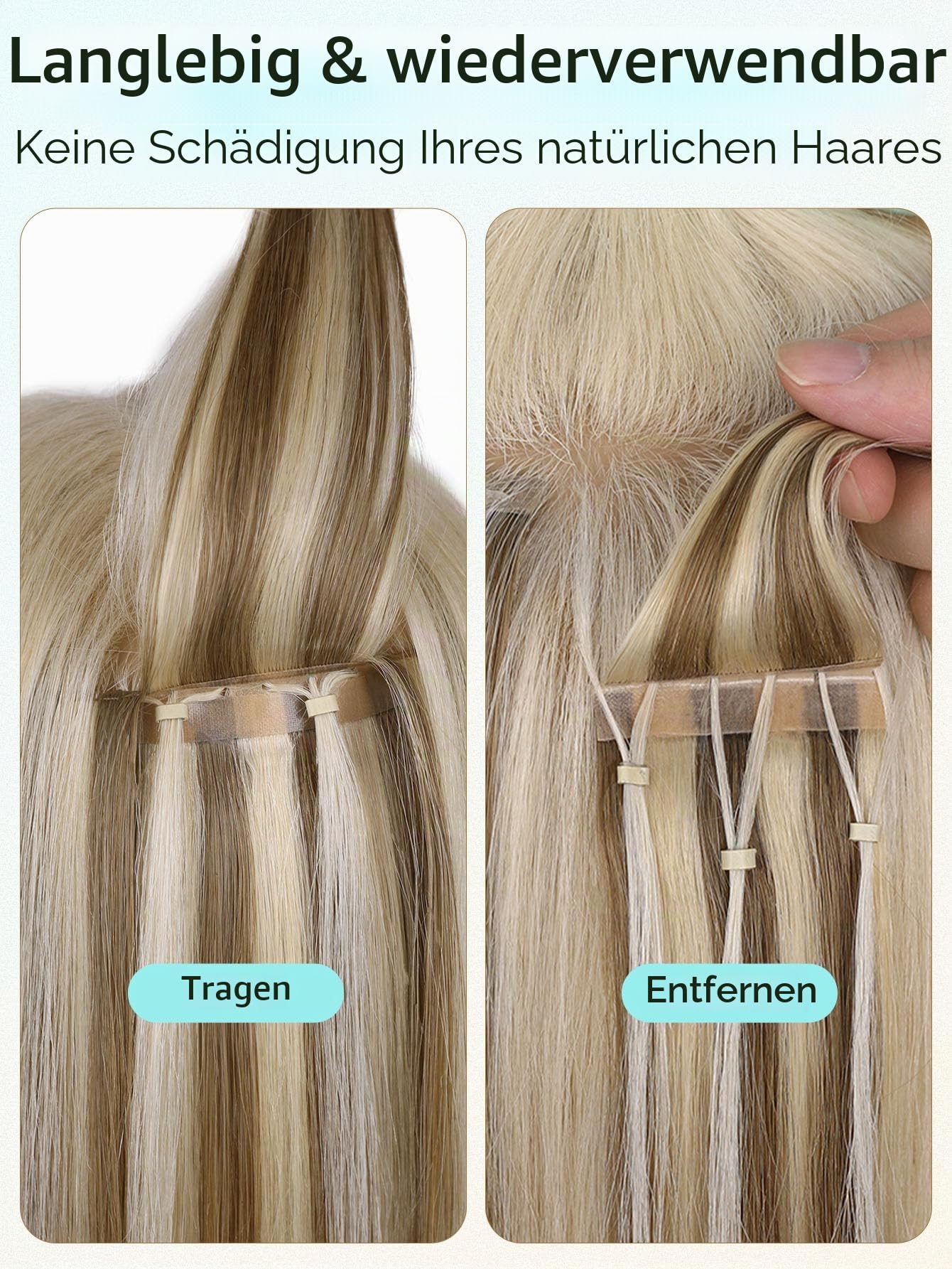 WIGNEE 100% Echthaar Extensions 51 cm (20 Zoll) Double Weft Remy Human Hair mit Micro Beads, 2 Packs 100 g Strähnchen Blond – Wiederverwendbar für Damen, Salon Look Volumen für Alltag & Hochzeit
