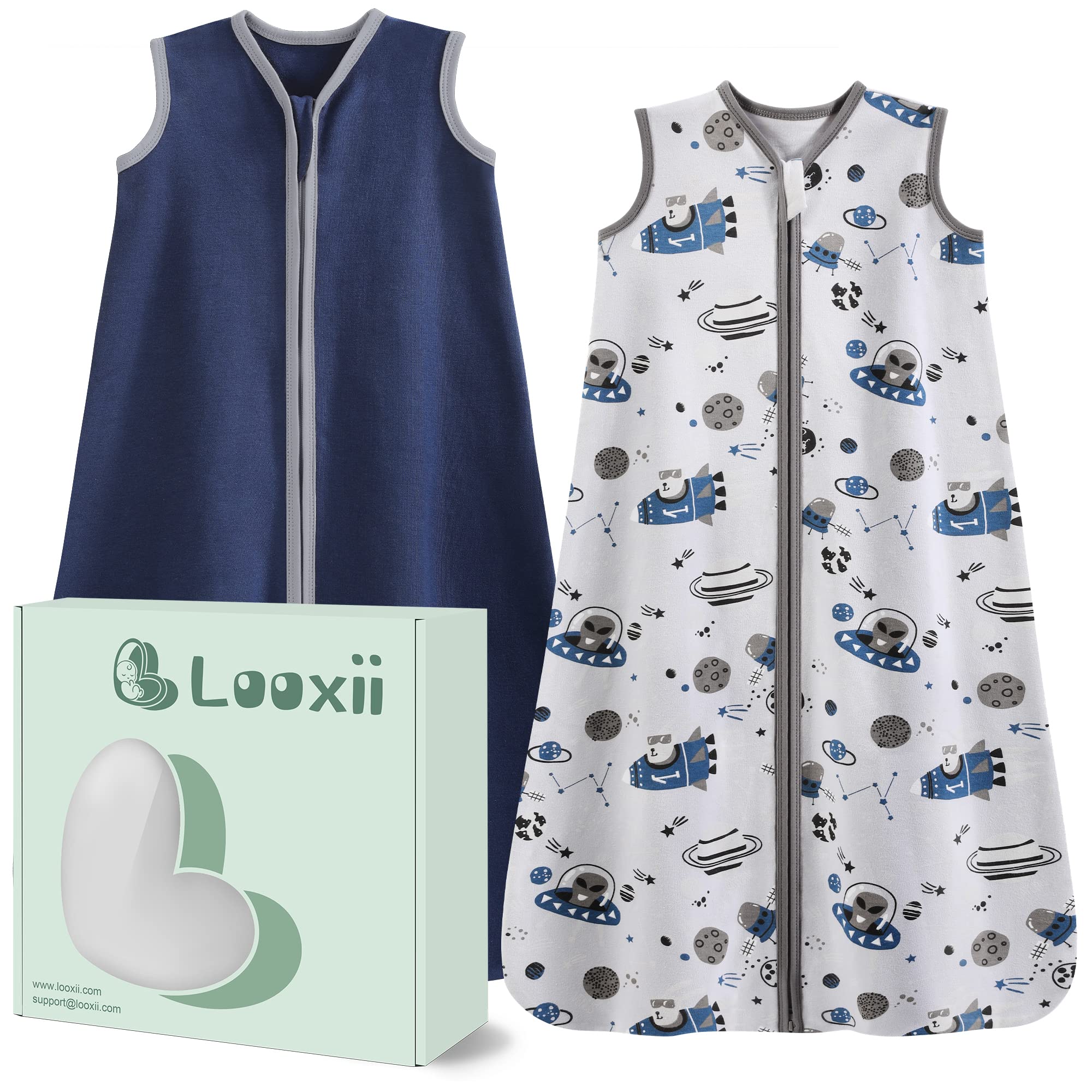 Looxii Baby Sleep Sack 6-12 Months 2 Pack 100% Cotton Baby Wearable Blanket 0.5TOG Toddler Sleeping Bag with 2-Way Zipper
