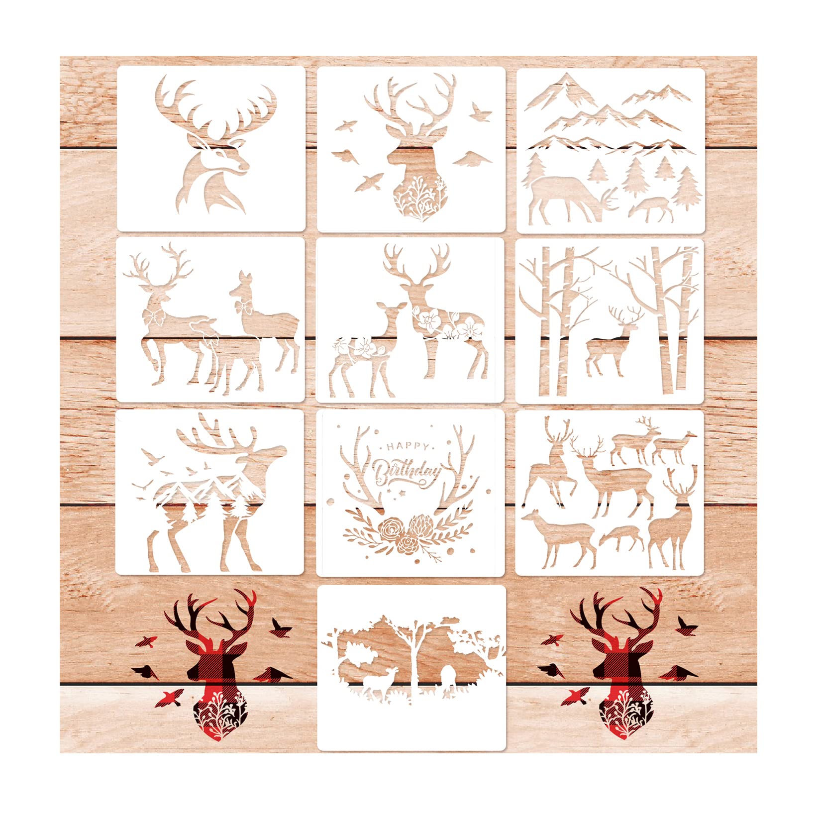 Buy Deer Stencil, 10 PCS Reusable Forest ain Tree Deer Stencils for