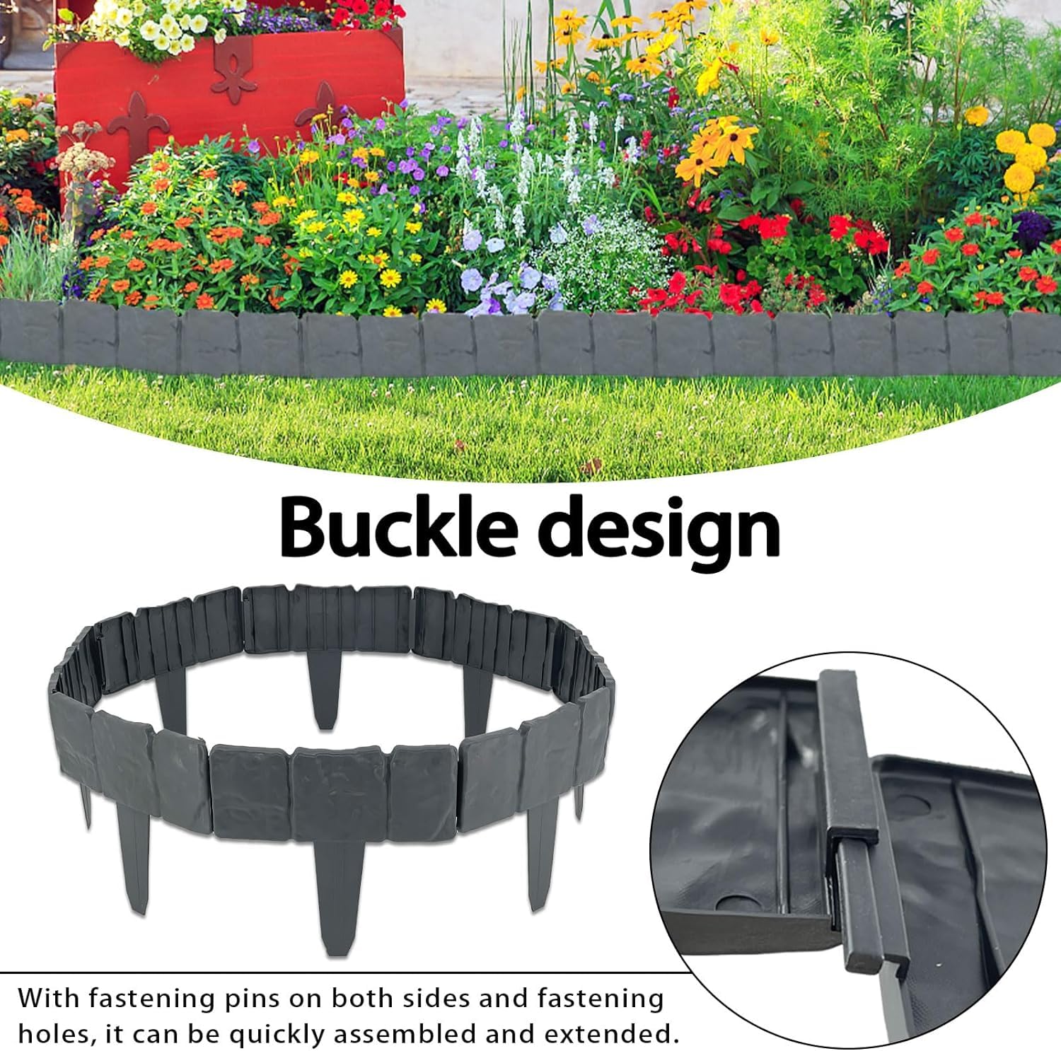Nucarture 8pcs Garden Fence for Outdoor 192x23cm Plant Partition Fence Border Edging Stones Effect Fence in Lawn Plant Border Garden Landscape Decorative Flower Grass Bed Border (Grey) - Image 5 thumbnail