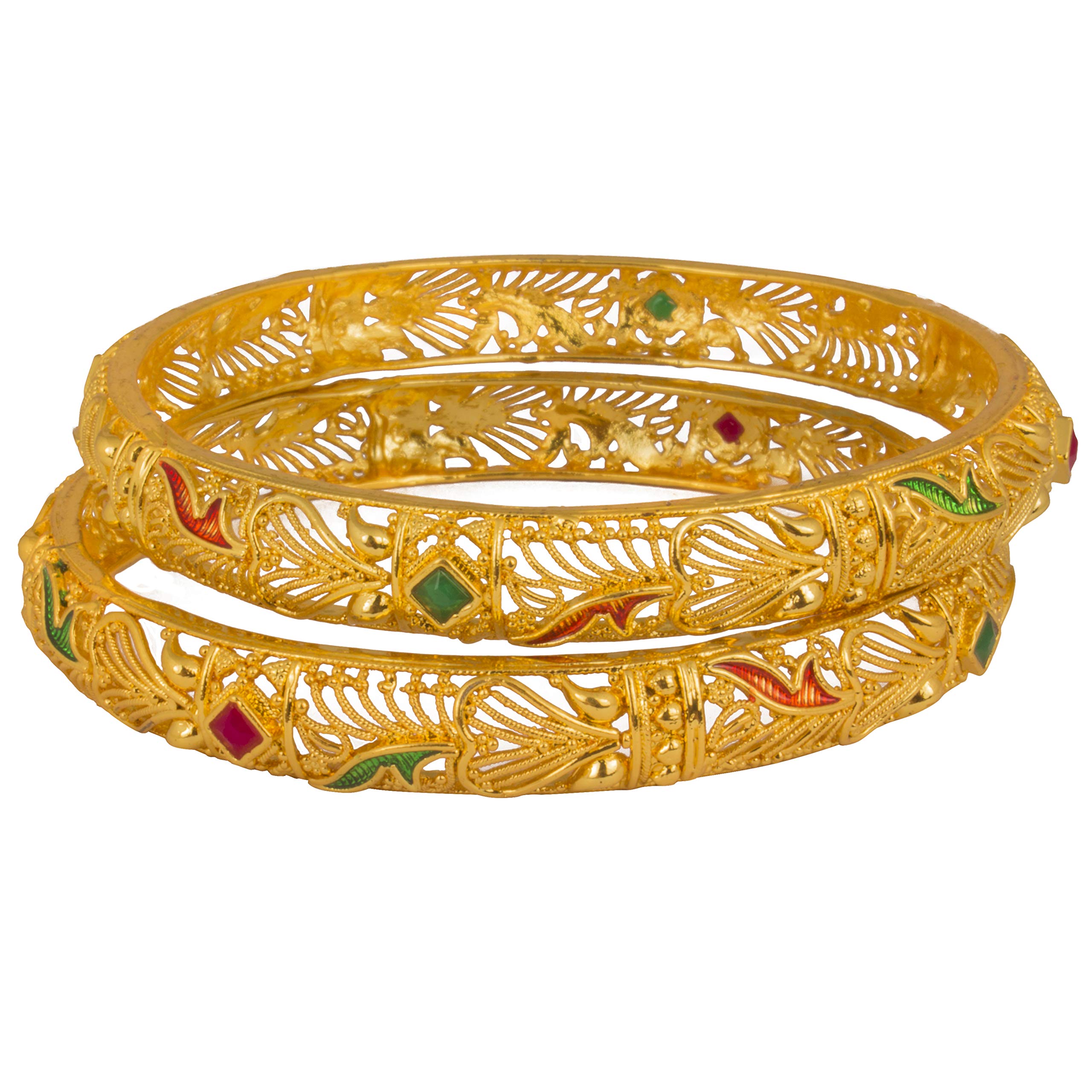 Piah Fashion pretty red & green Mina Gold Plated Brass Bangles For Woman & girls