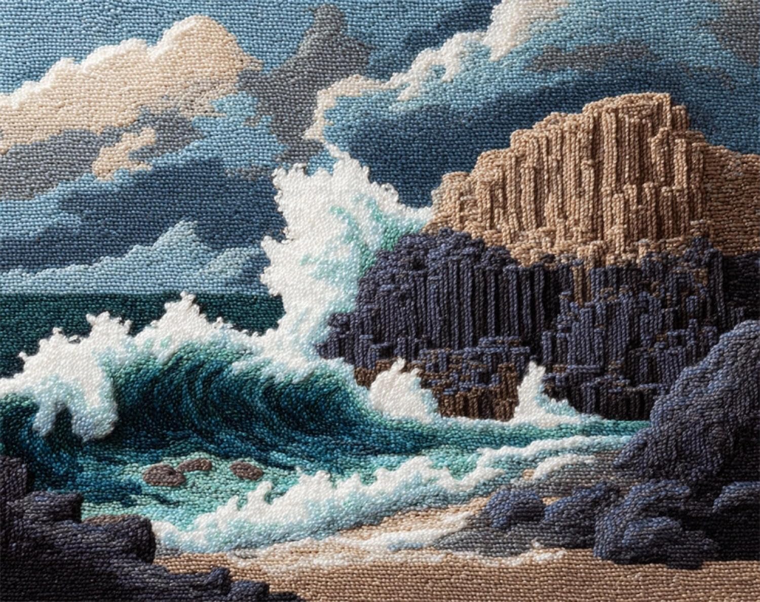 Henypt DIY Latch Hook Rug Kits Waves and reefs 80x160cm