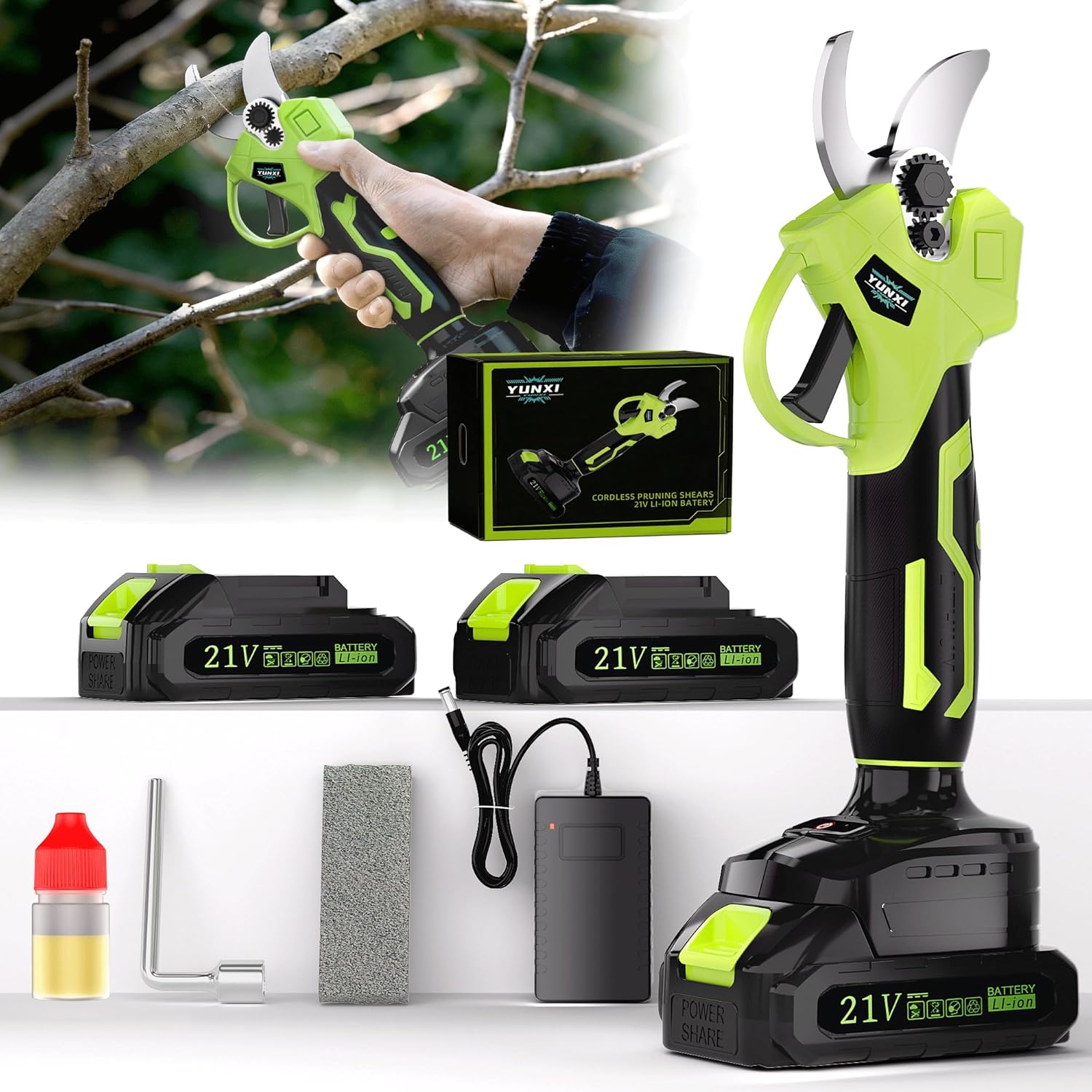 New electric pruning shears, garden pruning scissors, used for pruning trees, shrubs, and courtyards. Ideal choice for family users (Pruning shears+2 batteries+accessories)