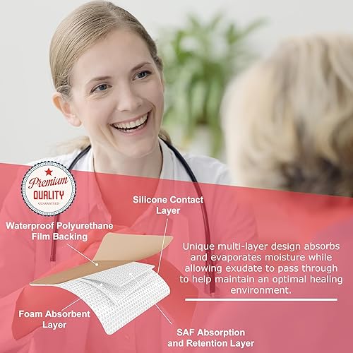 Miniatura 3 de Aderezo de espuma con bordes de silicona de 3 x 3 pulgadas, paquete de 10 almohadillas estériles individuales, adhesivo suave, resistente al agua,