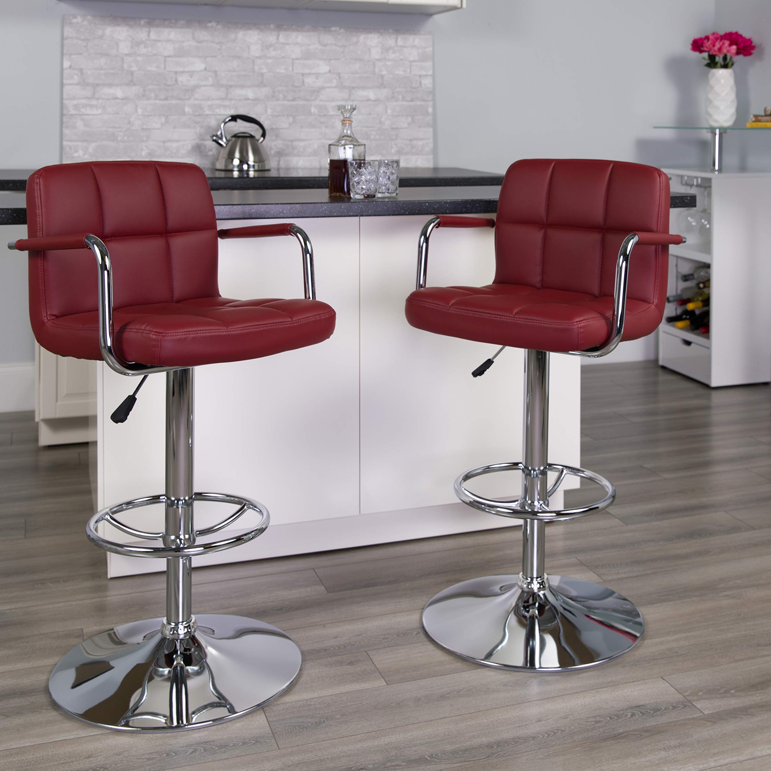 Flash Furniture Vinyl Adjustable Height Barstool, 1 Pack, Burgundy
