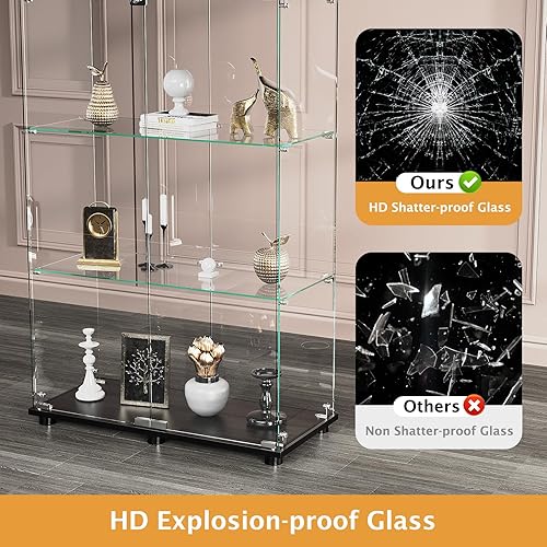 Miniatura 4 de ROOMTEC Vitrina de cristal con 3 estantes, puertas dobles, jaula de exhibición de pie, para sala de estar, dormitorio, oficina, 49.49 x 31.77 x