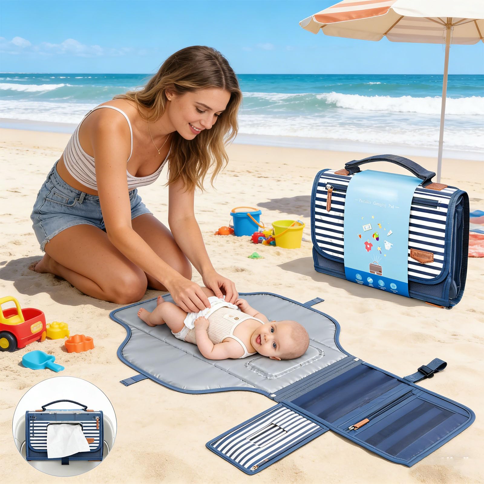 Matelas à langer pliable et léger, design portable pour les parents en déplacement, pour accrocher le matelas à langer