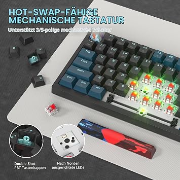 Custom Gaming Tastatur 75 Prozent Hot-Swapkabelgebundene Mechanische RGB Tastatur mit Dichtung und Schall absorbierenden Pads Programmierbare Amerikanische QWERTY V400 Knob Monster-B