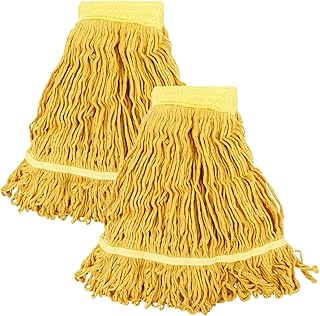 Alipis Commercial Mop Head Replacement, 2pcs Wet Industrial Cotton Looped End String Cleaning Mop Head Refill for General and Floor Cleaning Yellow