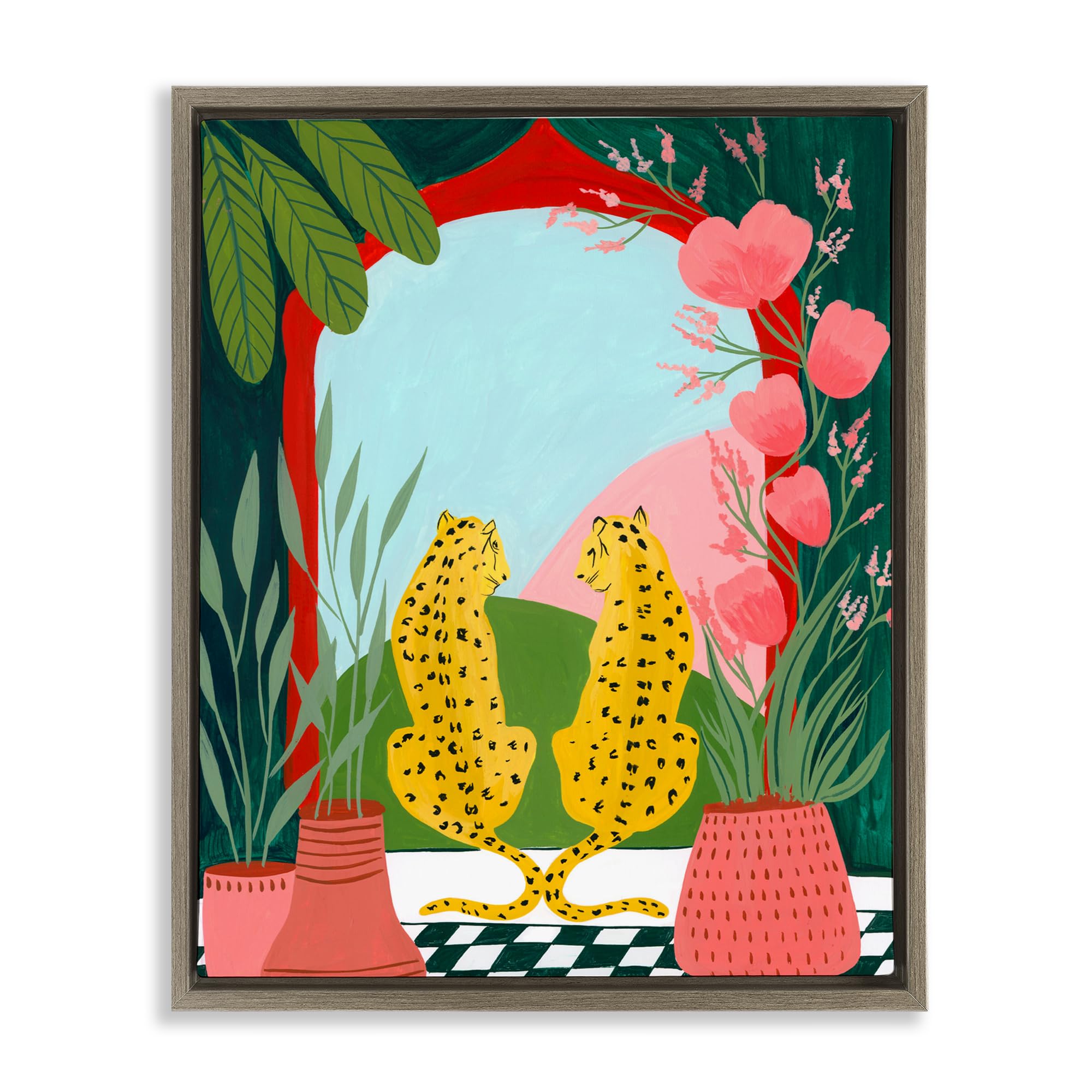 'Twin Leopard & Plants'| Floating Frame Canvas Art