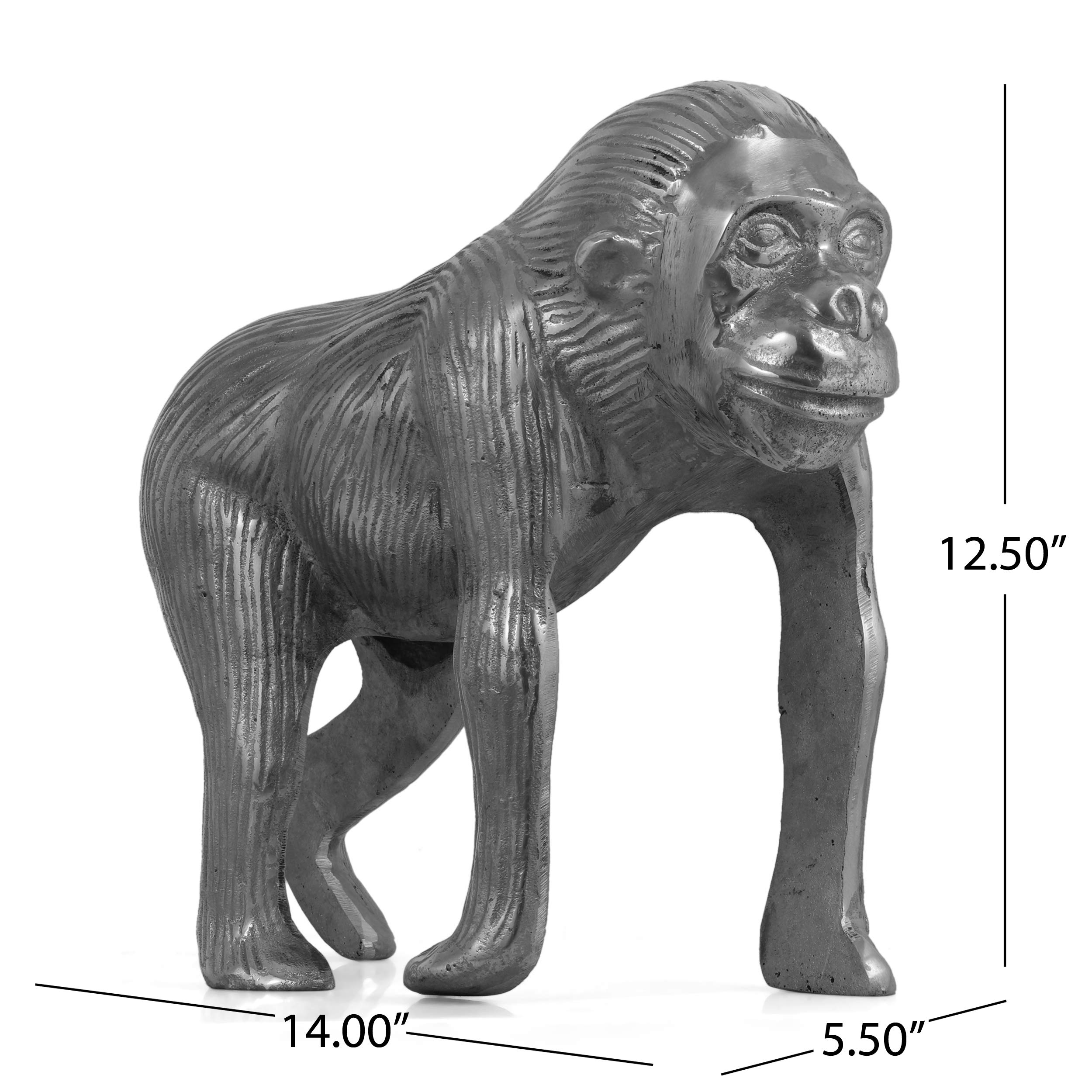 HXUHUWS Handcrafted Aluminum Decorative Ape Figurine with Polished Silver Finish, Home Accent for Tabletops and Shelves, Nature-Inspired Decor