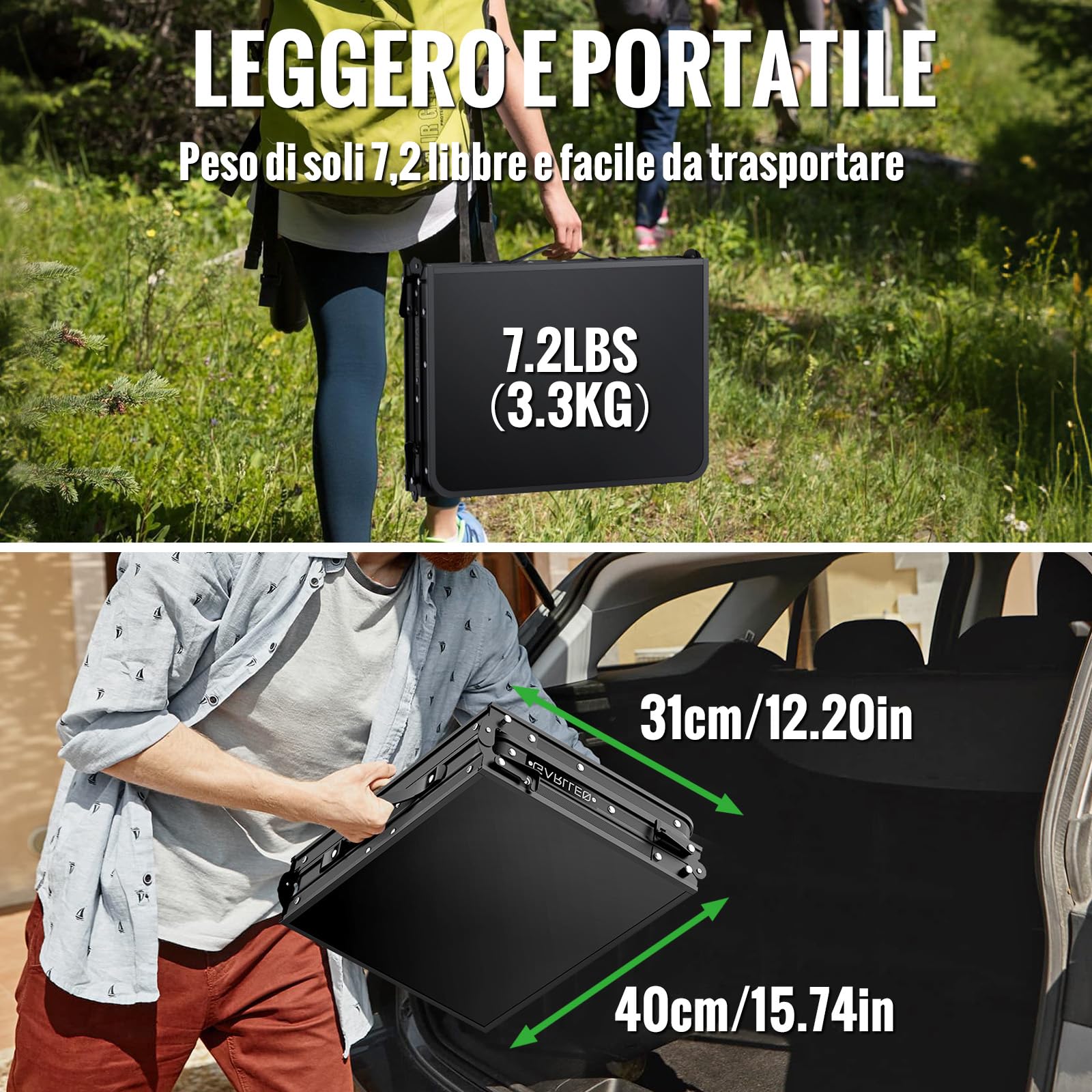 GARLLEN Tavolo Pieghevole Salvaspazio,87x40 cm,3 Altezze Regolabili (26/48/70 cm),Tavolo da Pesca in Alluminio,per Campeeggio Picnic e Spiaggia,3 Pieghe,Nero