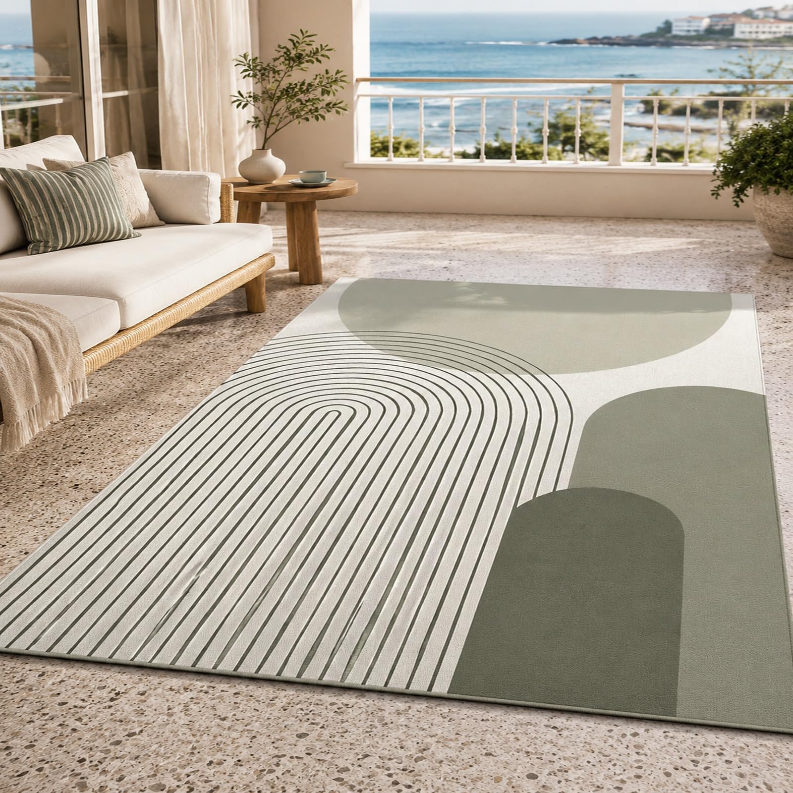 Tapis de décoration abstrait vert et noir à poils ras modernes