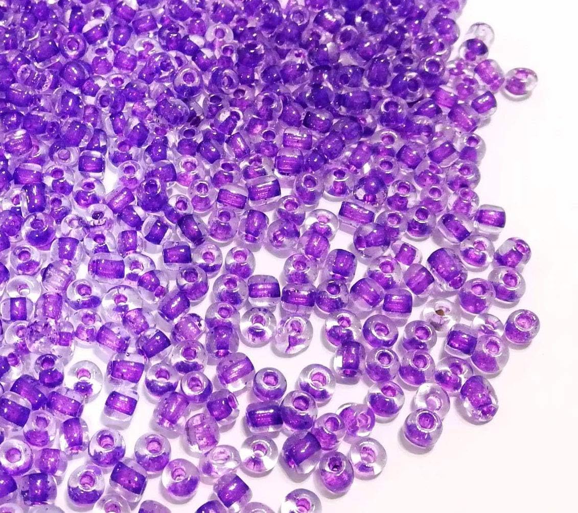 Pack of 1100 Glass Seed Beads 4 mm, 6/0, Pony Beads, Clear Mini Children's Beads, Seed Beads, Choice of Colours (Purple Inside Colour)