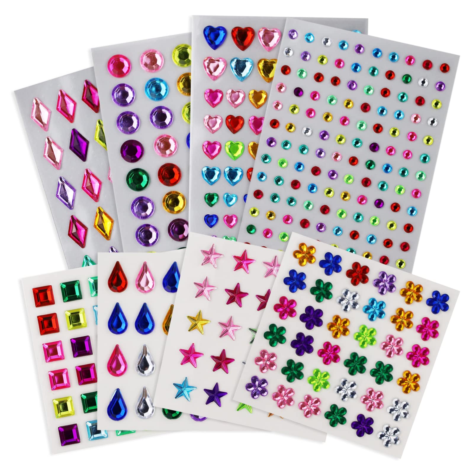 16 Self Adhesive Gem Stickers Jewel for Crafts Sparkly Flatback Rhinestone Stickers Crystal Sticker for Kids DIY,Self Adhesive Acrylic Stick-on Crystal Gem Sheets