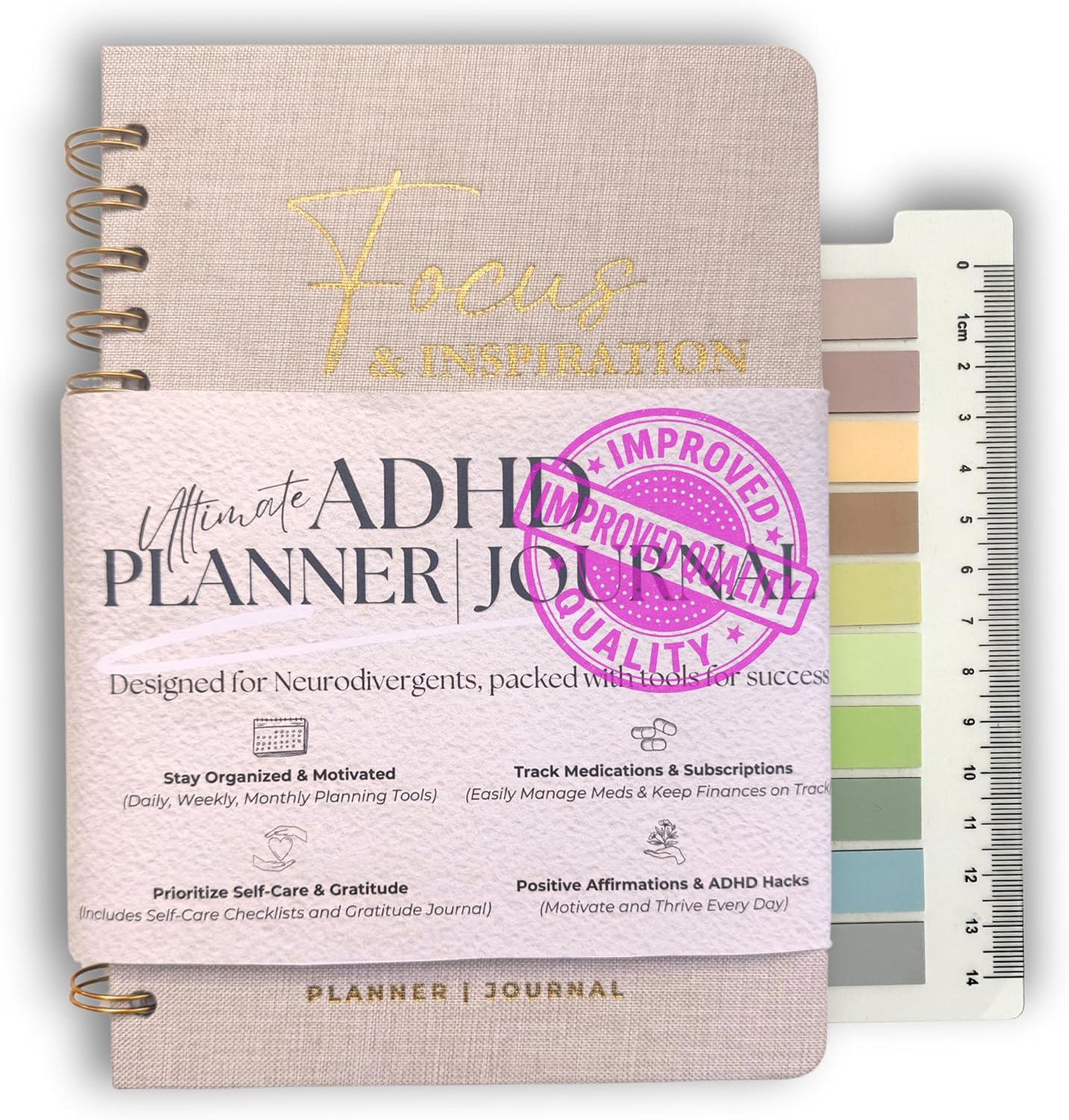 Neurodivergent ADHD Planner for Adults – Undated 90 Day Focus & Inspiration System | Daily Mental Health Planner with Medication Tracker & Brain Dump Tools | Premium Linen Cover