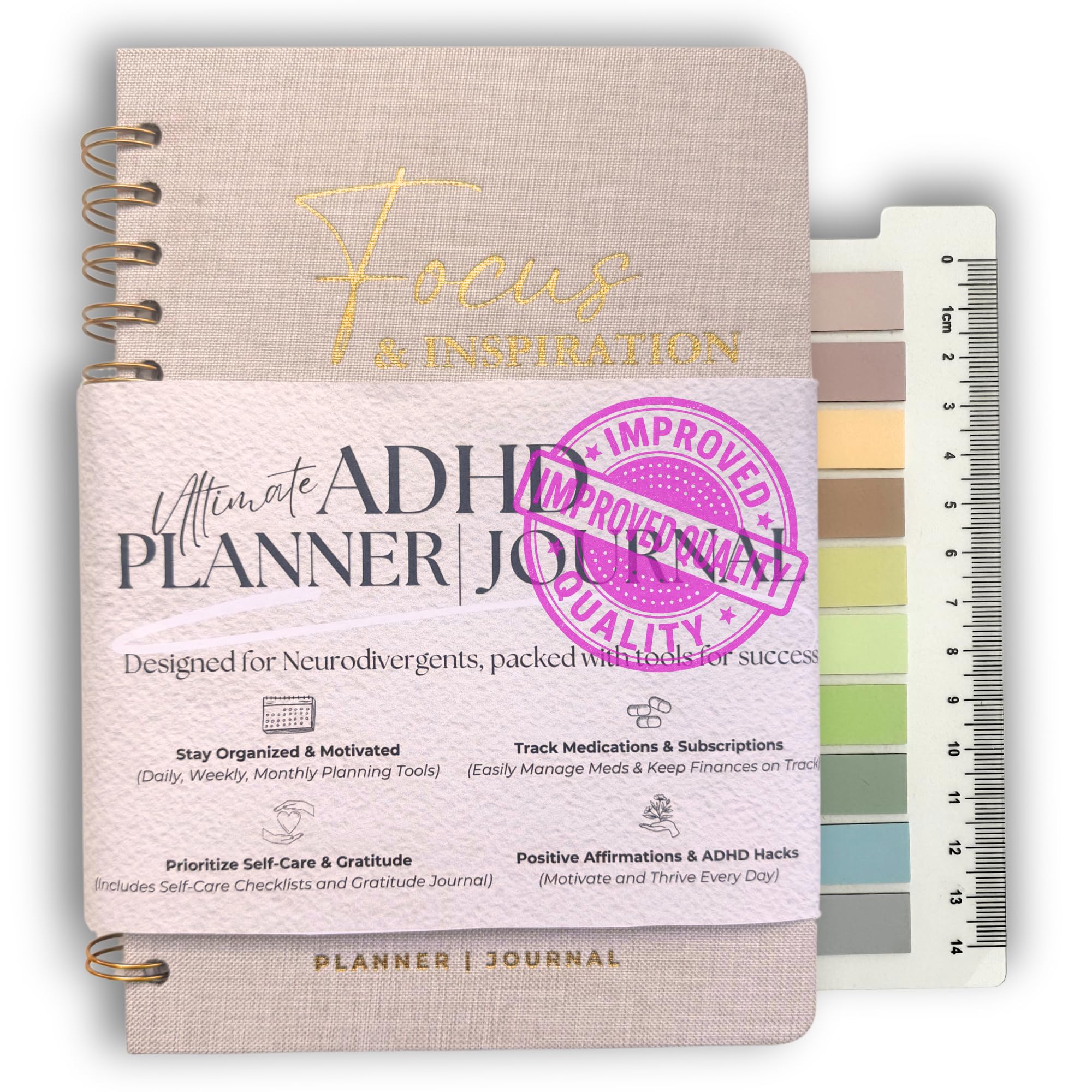 Neurodivergent ADHD Planner for Adults - Undated 90 Day Focus & Inspiration System | Daily Mental Health Planner with Medication Tracker & Brain Dump