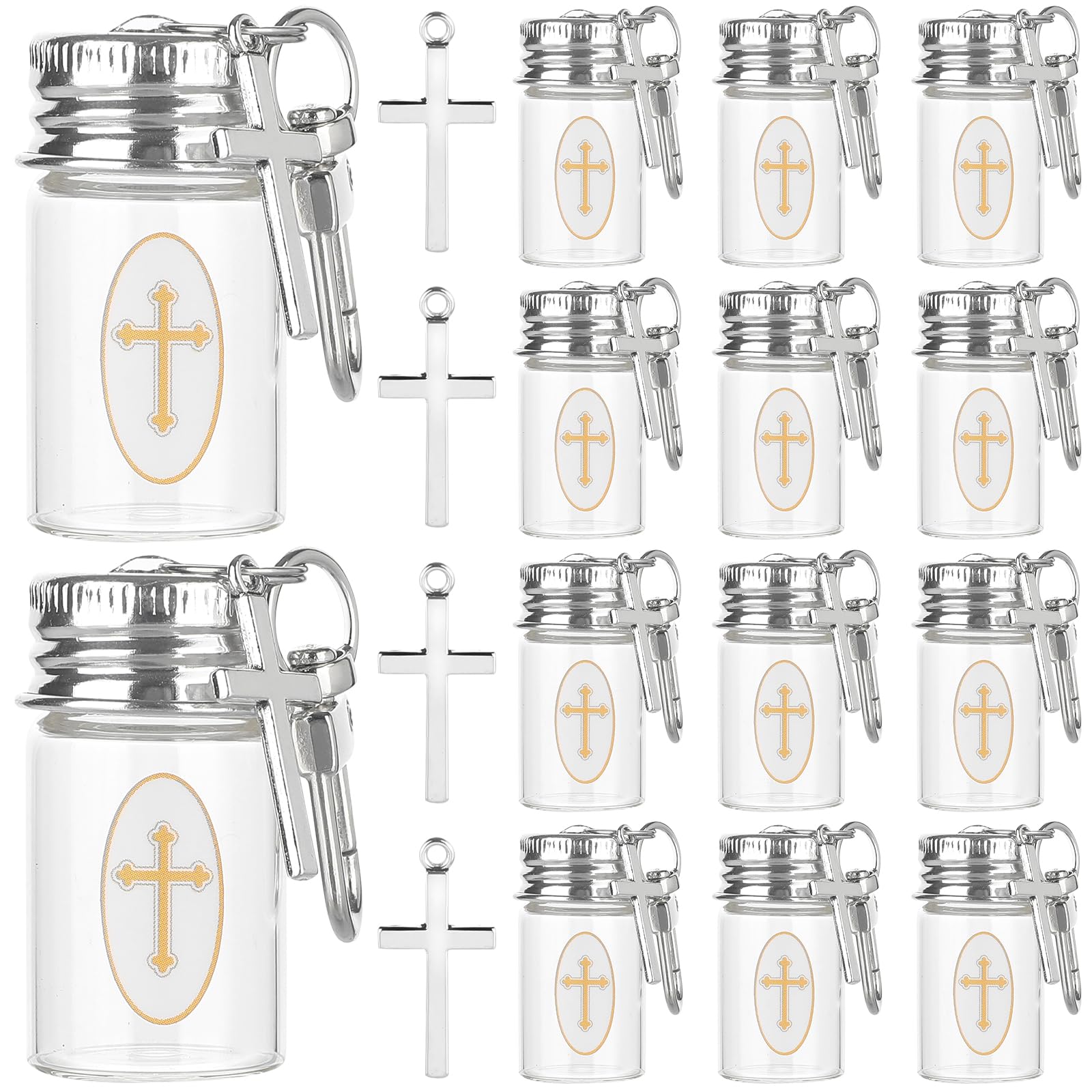 HCEWSBFD 36Sets Holy water Bottles Catholic Clear Holy water Container 7ml Agua Bendita with Holy Water Keychain Vial Crucifix and Sticker for