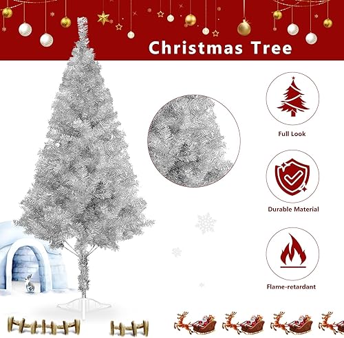 Miniatura 3 de Árbol de Navidad plateado de 5 pies para el hogar, oficina, decoración de fiesta, árbol de Navidad de oropel artificial para Navidad, decoración de