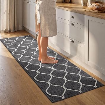 COSY HOMEER Long Kitchen Rug Runner 60 x 120cm, Washable Kitchen Rugs and Mats, Polypropylene Carpet Runner for Kitchen Entryway Hallway Laundry Room, Grey