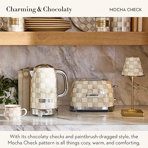 Miniatura 3 de MACKENZIE-CHILDS Hervidor eléctrico, tetera de acero inoxidable, marrón y blanco Mocha Check