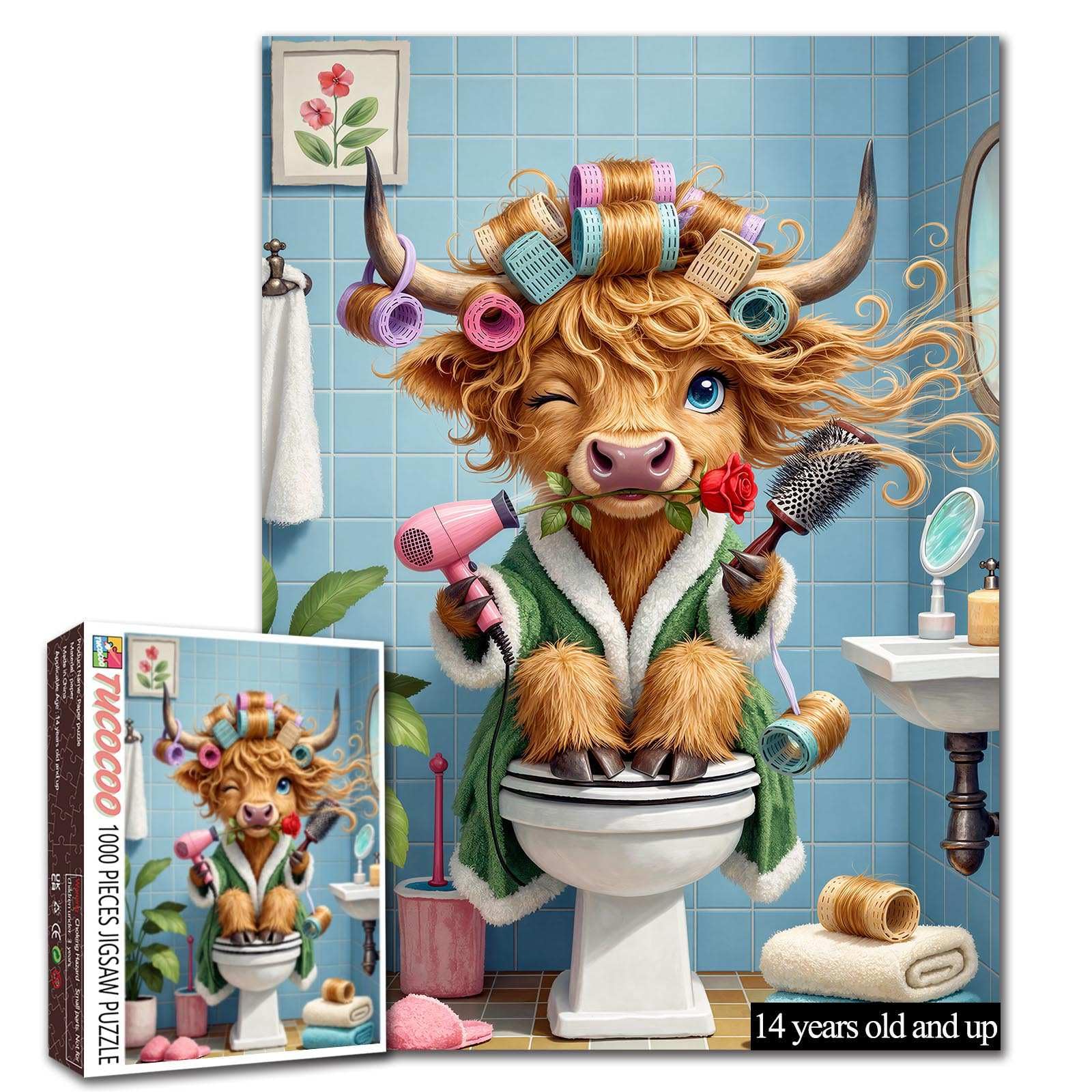 Highland Cow Hair Salon Puzzle Funny Cow on Toilet Bathroom Puzzle