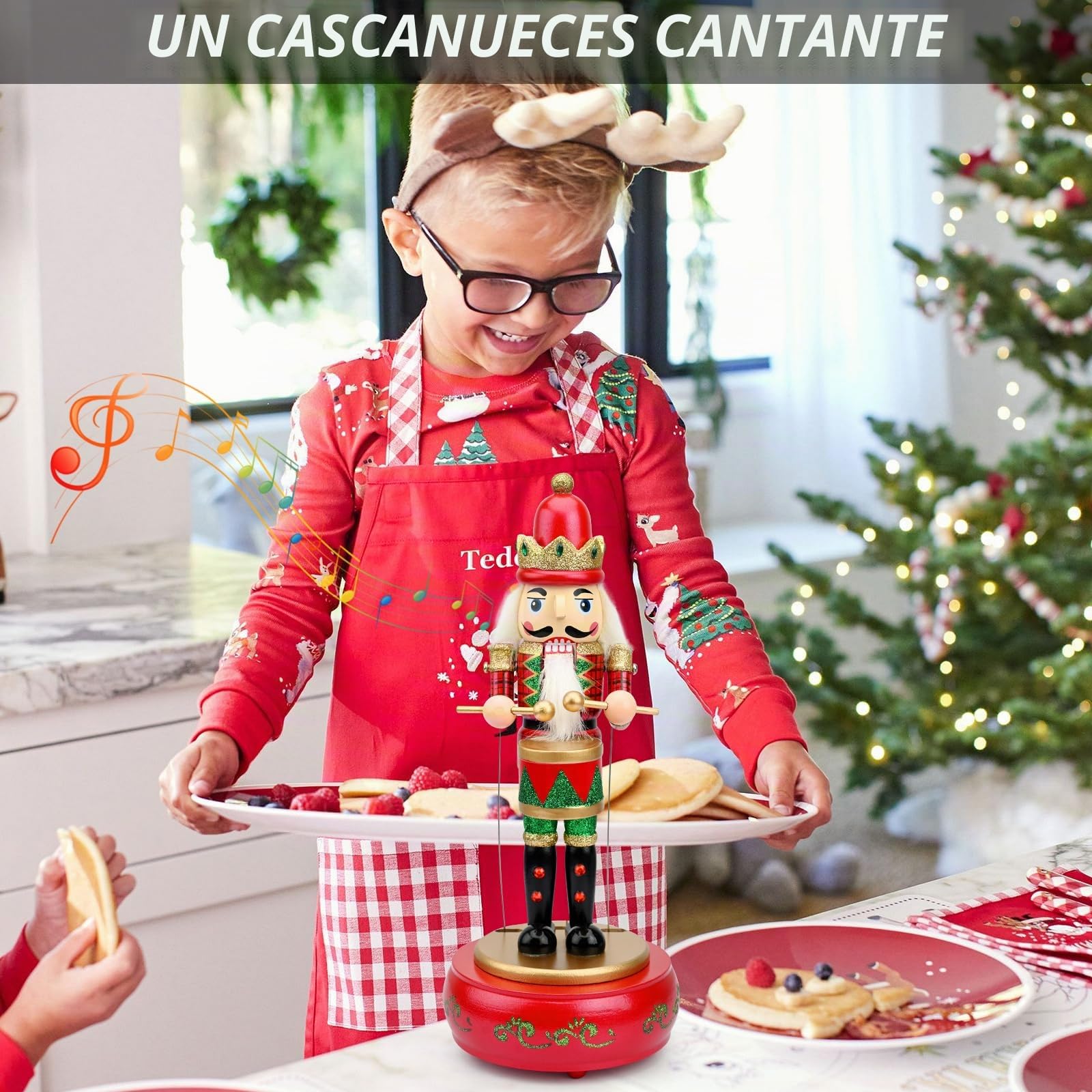 Jodsen Caja de Música Cascanueces de Madera para Navidad - Soldado Tamborilero Hecho a Mano - Figura Decorativa para el Hogar