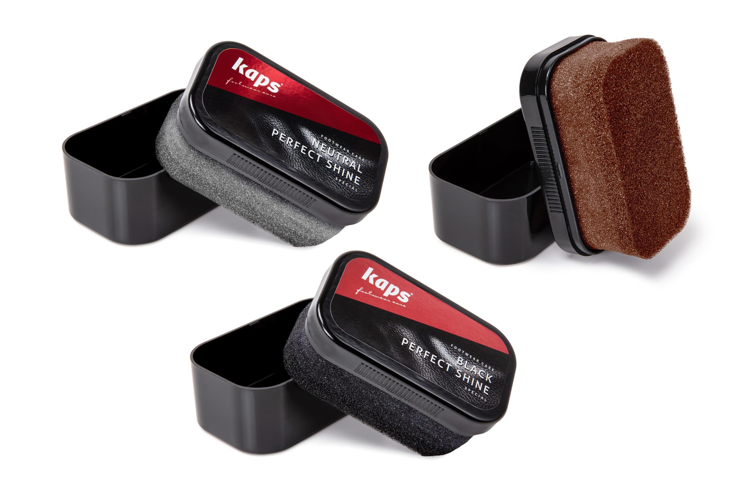 KapsSet of Perfect Shine Polish Sponge in Black, Brown and Neutral for Leather Shoes, Boots, Handbags, Satchels and More; Covers All Shoe Colors – Universal Shoe Polish for Leather Goods