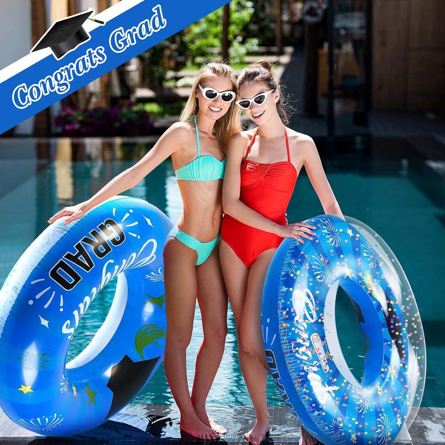 ShinyRelief 2 Pcs Graduation Swimming Ring 36 Inch Graduation Pool Float Congrats Grad Swim Tube Class of 2026 Party Favors Inflatable Grad Pool Float Ring for Beach Party Decoration(Blue)