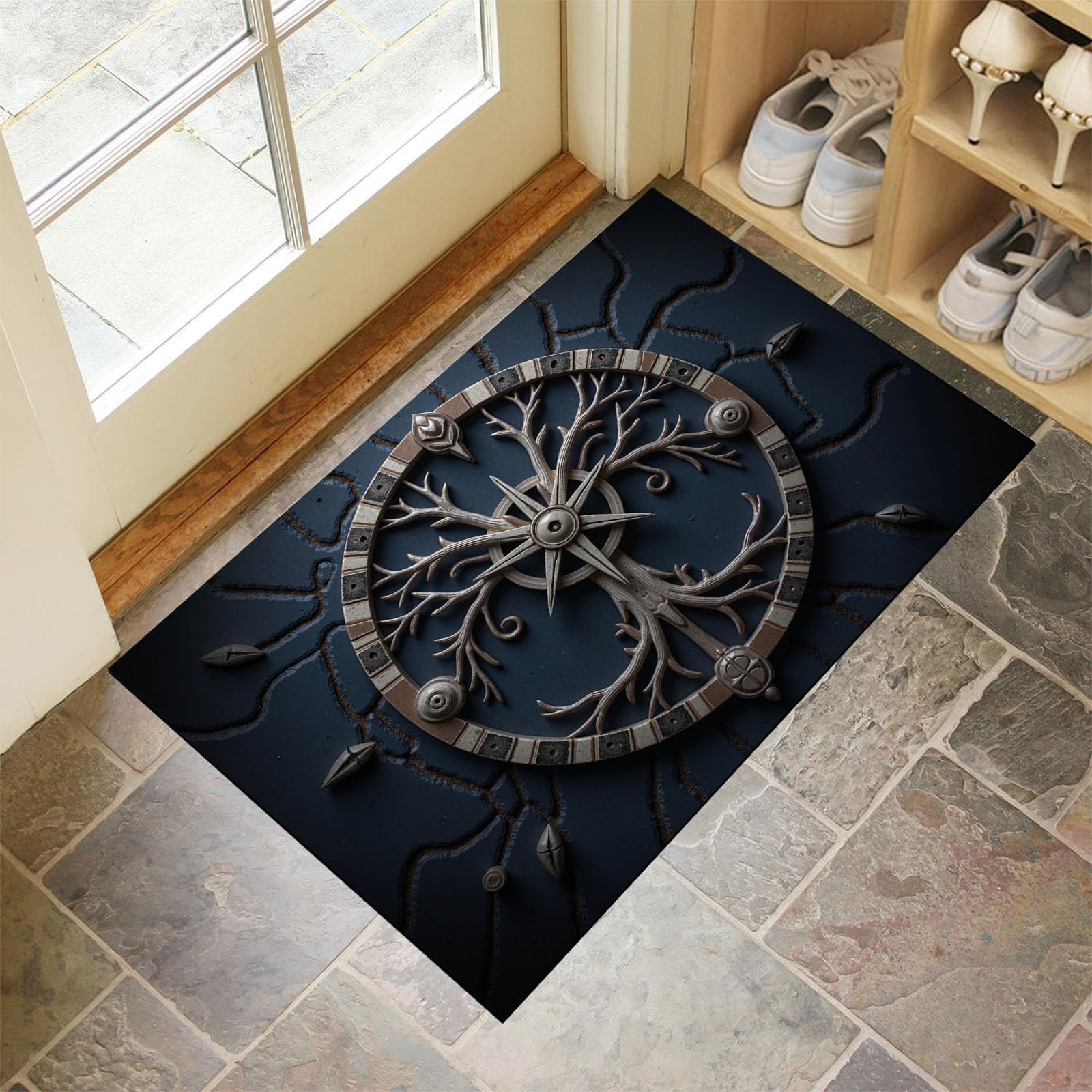 Paillasson attrape poussière vintage noir bleu 80x120cm pour couloir