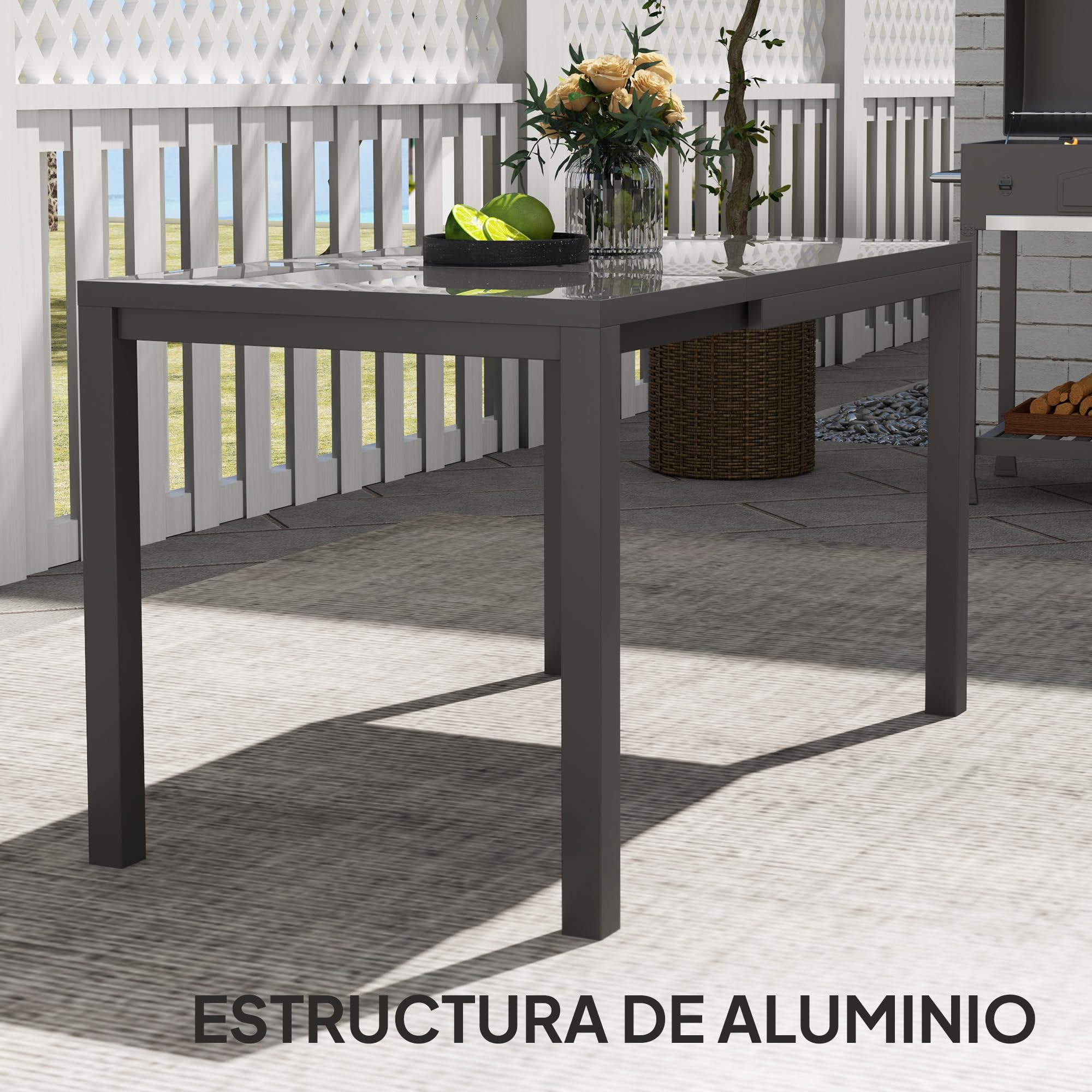 Outsunny Mesa de Jardín Extensible Mesa de Comedor Exterior Ajustable 85-125 cm con Borde de Aluminio Carga 70 kg Mesa Rectangular para 4-6 Personas para Patio Terraza Gris Oscuro