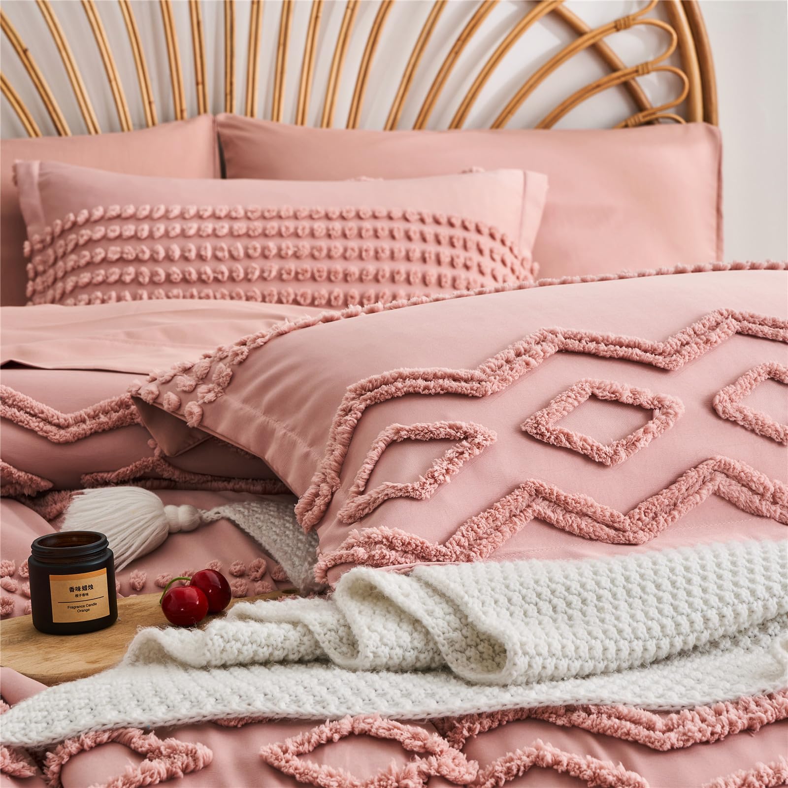 Sage Green Tufted Comforter Set Queen Size 7 Piece Bed in a Bag, Shabby Chic Boho Comforter and Sheet Set, Pom Pom Textured Bed Set, All Season Soft Microfiber Complete Bedding Set(Green,Queen): KAKIJUMN Blush Pink Tufted Comforter Set King Size 7 Piece Bed in a Bag, Shabby Chic Boho Comforter and Sheet Set, All Season Soft Microfiber Complete Bedding Set(Pink,King)