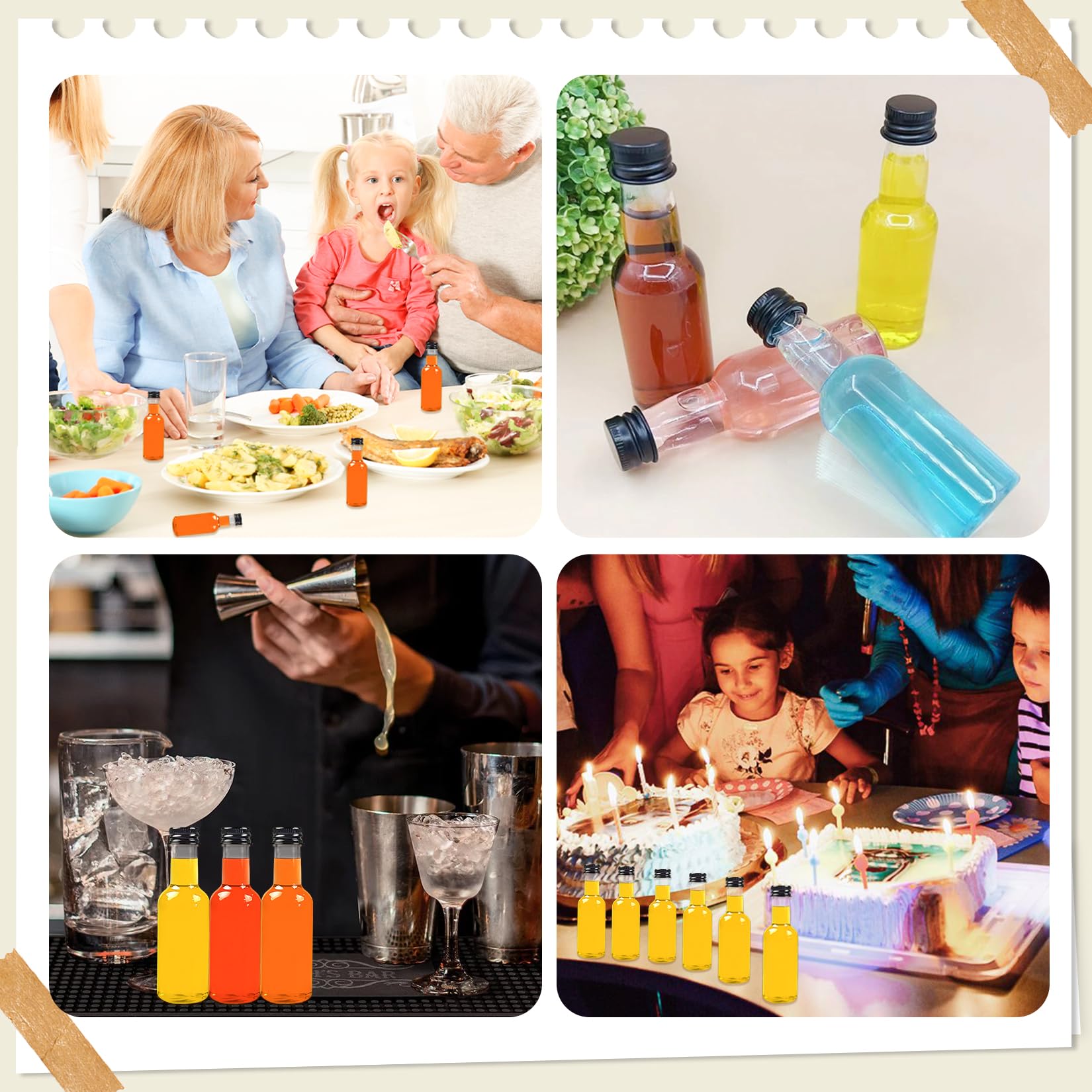 24 piccole bottiglie da riempire, 50 ml, mini flaconcini di liquore con coperchio e imbuto in plastica, piccole bottiglie shot in plastica per matrimoni e feste
