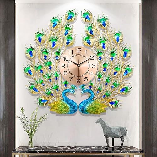 Miniatura 8 de Gran reloj de pared estilo pavo real de 27.6 pulgadas, sin tictac, silencioso, de cristal acrílico, personalidad creativa, arte moderno, decoración
