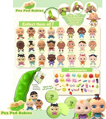 Miniatura 7 de Pea Pod Babies - Juego gigante de veinticinco piezas – Juguete coleccionable sorpresa misterioso con mini bebé, ropa y accesorios – Todo en una