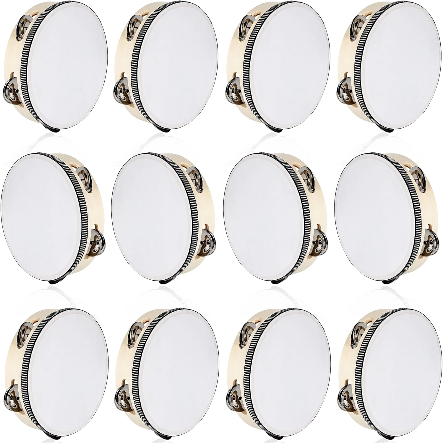 12 Pcs 6 Inch Adult Wedding Tambourines Drum Wooden Hand Held Drum Bell Tambourine with Metal Jingles Musical Instruments Percussion for Church Wedding Dance