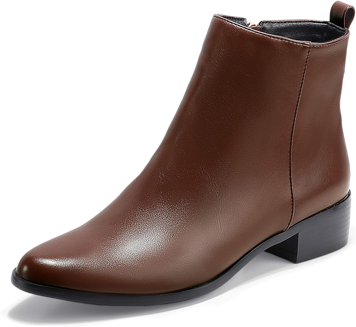 IDIFU Women's Romy Classic Pointed Toe Ankle Boots Side Zipper Low Block Heel Dress Booties