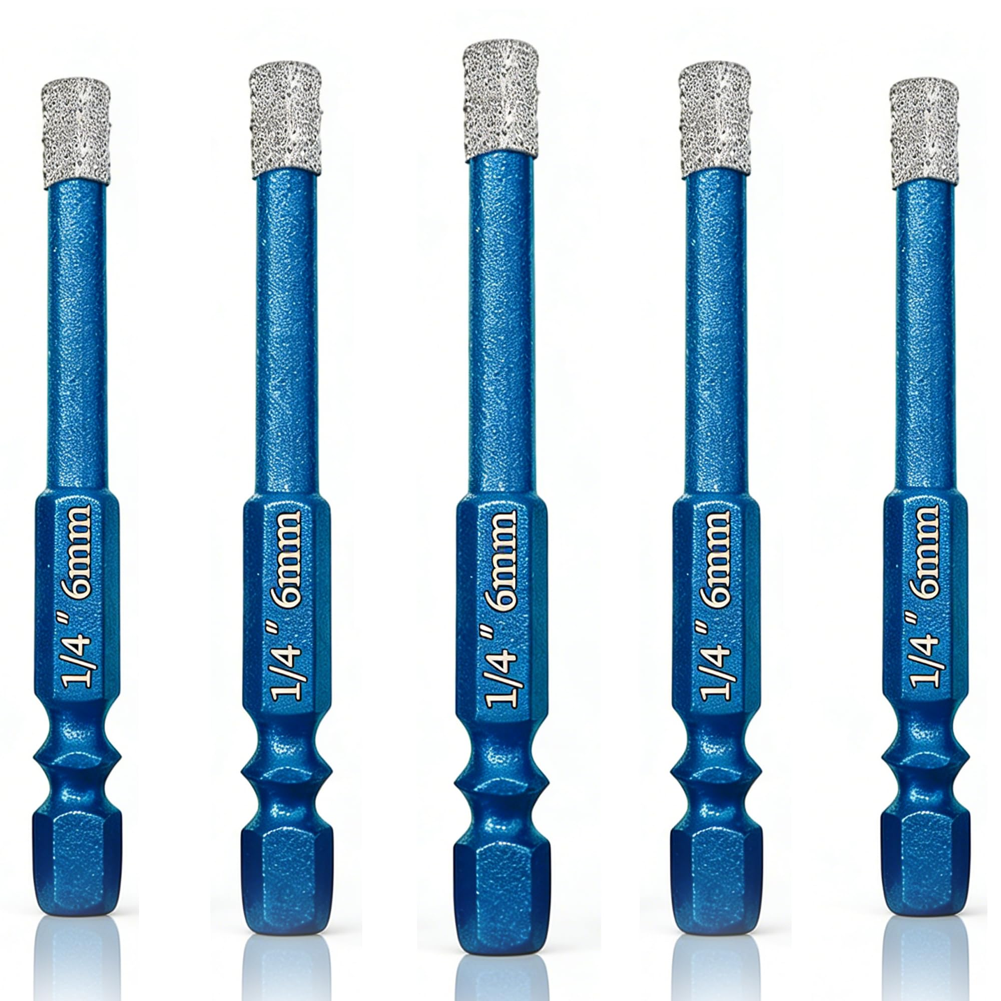 Zeeorymn 5 Pcs 6mm Diamond Drill Bits Set, Hex Shank Dry Porcelain Tile Drill Bit with Built-in Cooling Wax, Ceramic Hole Saw for Granite, Marble, Glass and Hard Stone