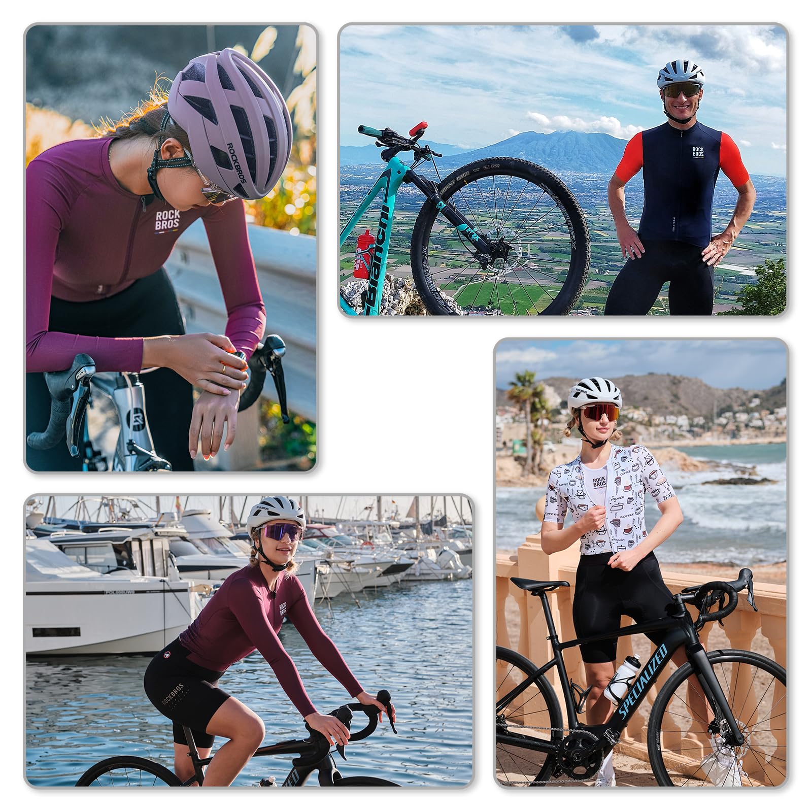 ROCKBROS Casco Bici, Casco Bicicletta, Casco da Ciclismo Ammortizzato, Casco Aerodinamico, Casco per Uomo Donna, Adatto per MTB, Bici da Corsa, M(54-58cm) / L(58-62cm)