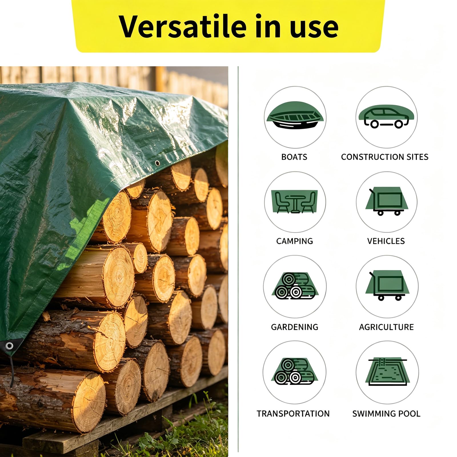 Dripex Bâche de Protection Exterieur 140g/m² Bâche à Oeillets Vert-argenté 5 x 6 m pour Bois, Meubles de Jardin, Voitures, Piscines Bâche Imperméable et Indéchirable