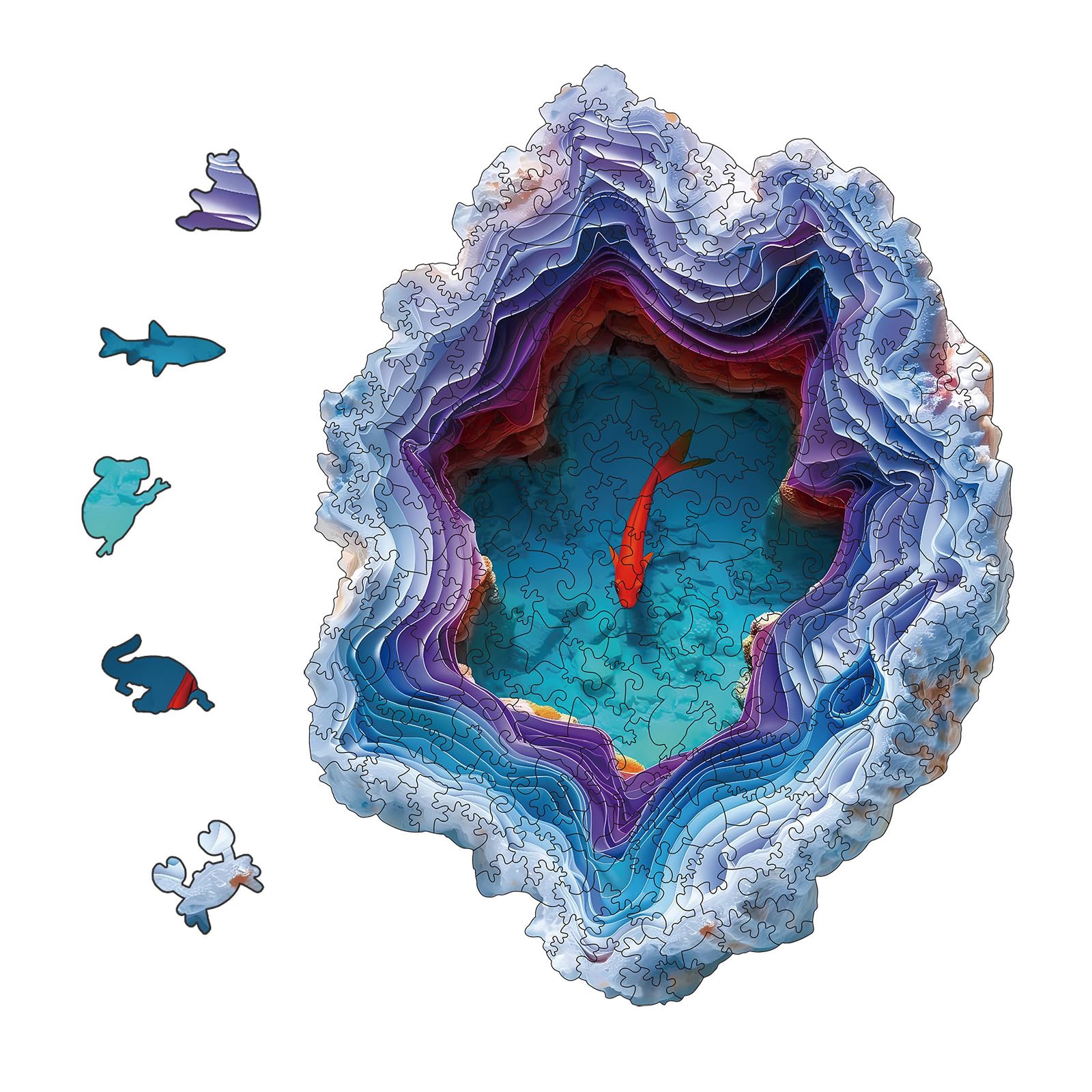 YJacuing Wooden Jigsaw Puzzles for Adults, 200 Piece Unique Animal Shaped Premium 5mm Wood Puzzles Family Game (Koi Fish, Medium)