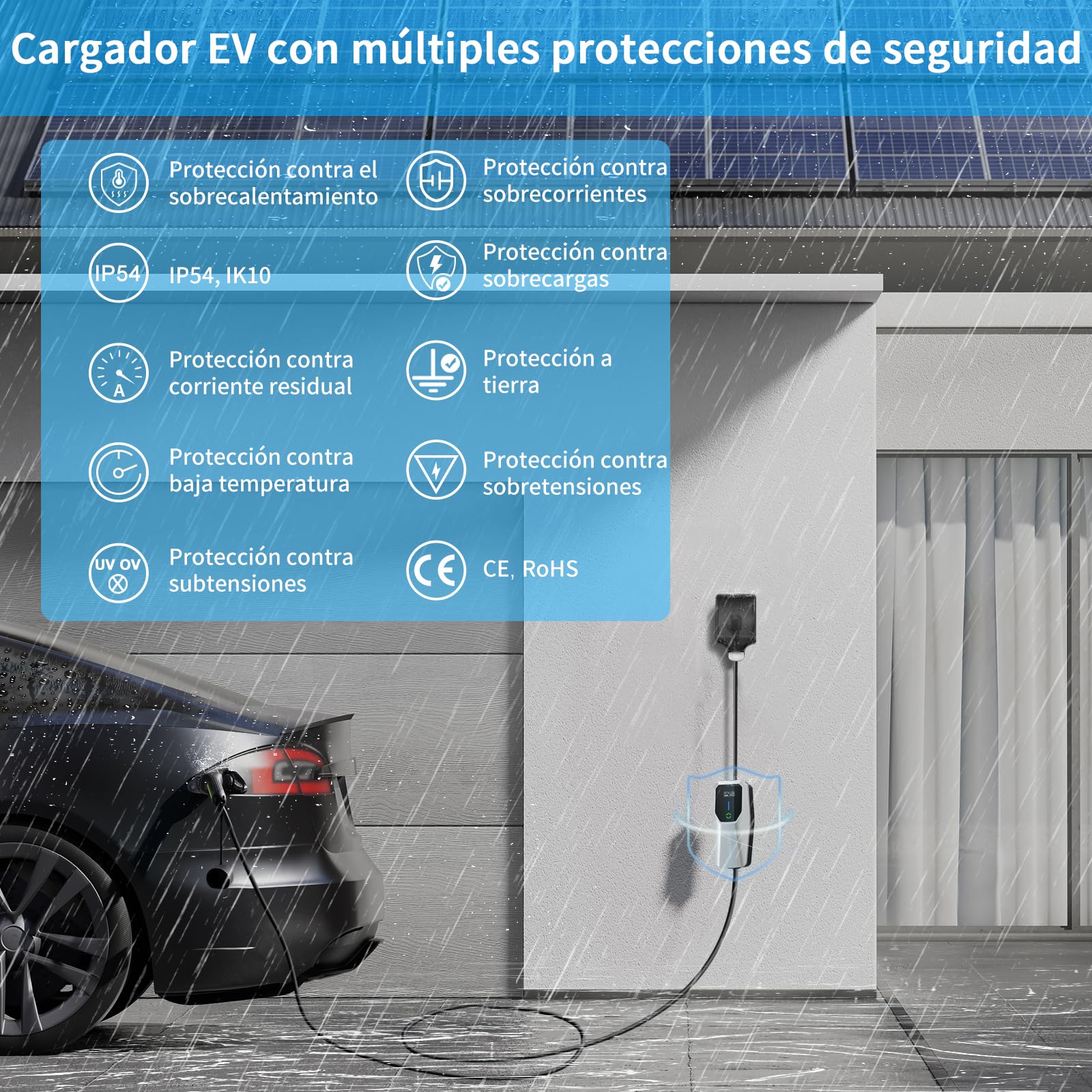 Cable de carga para coche eléctrico 3,68 kW [16 A, 6 m]: portátil cargador de coche eléctrico monofásico tipo 2 con enchufe Schuko, EV Charger con LCD control digital, IEC 62196-2
