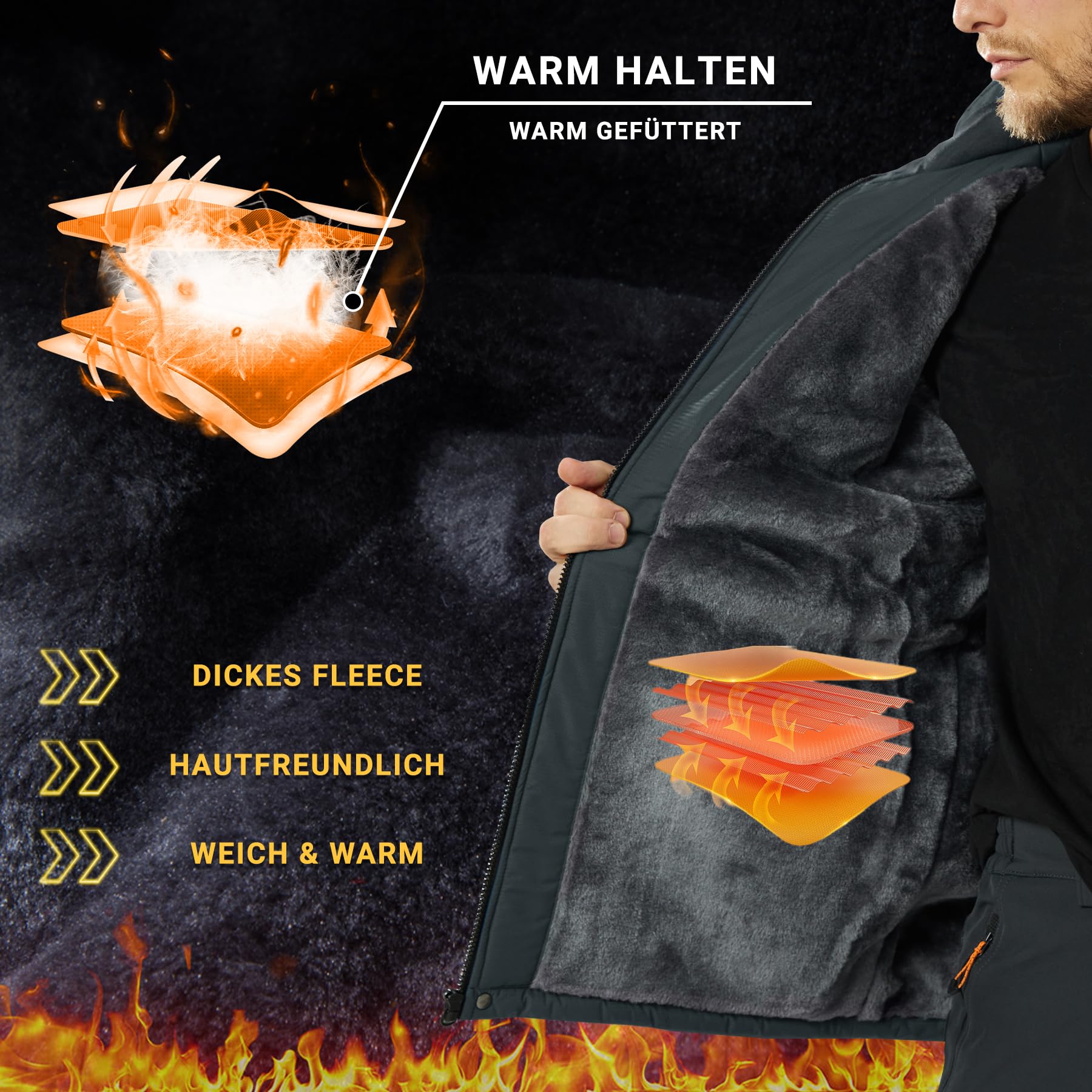 KEFITEVD Giacche in Pile Invernali da Uomo Calde Impermeabili da Sci Termici con Cappuccio Staccabile