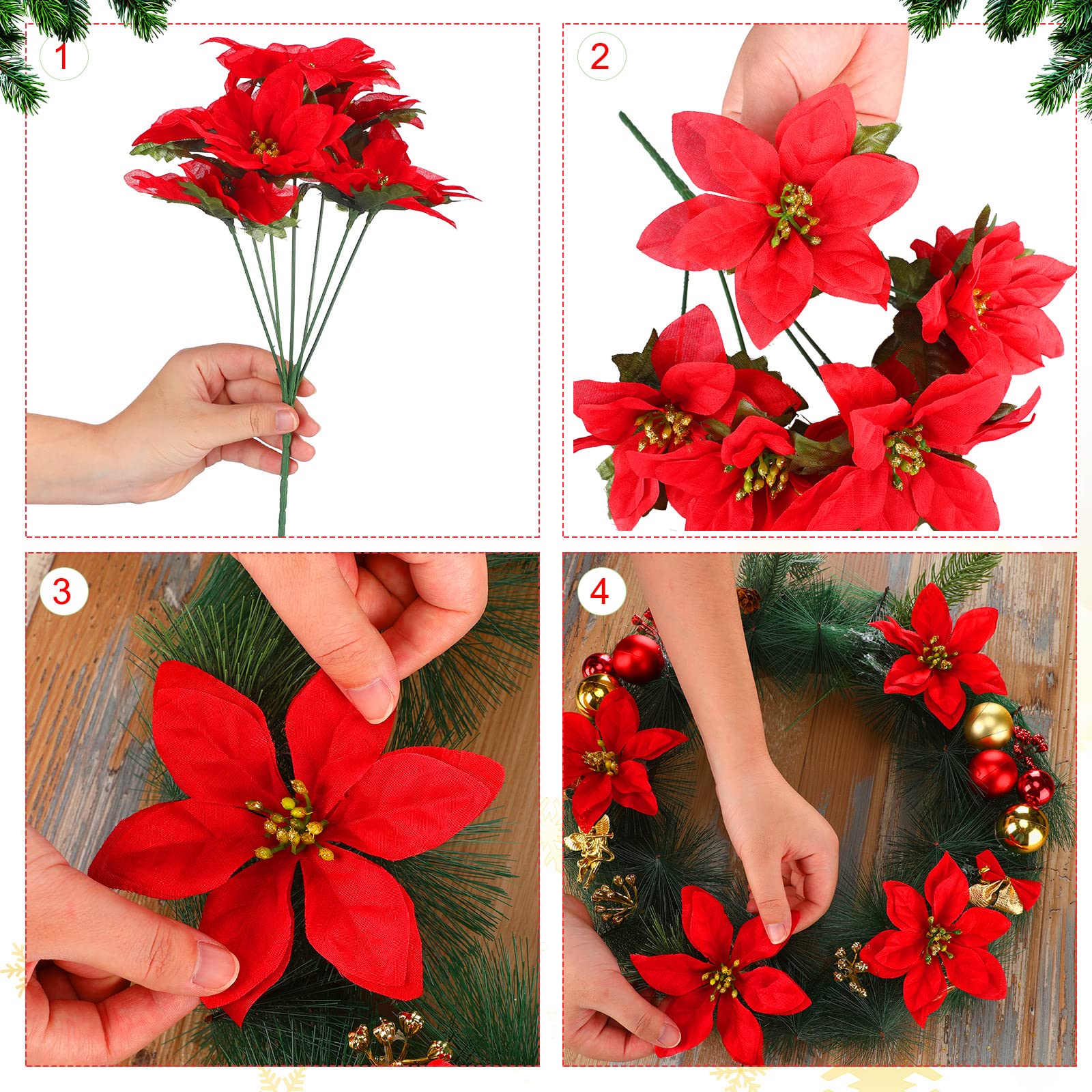 Amazon.de: 7 Kpfe Weihnachten Knstliche Weihnachtssterne Blumen Faux  Weihnachtsstern Busch Blumenstrue Seide Weihnachtsstern Weihnachtsbaum ...