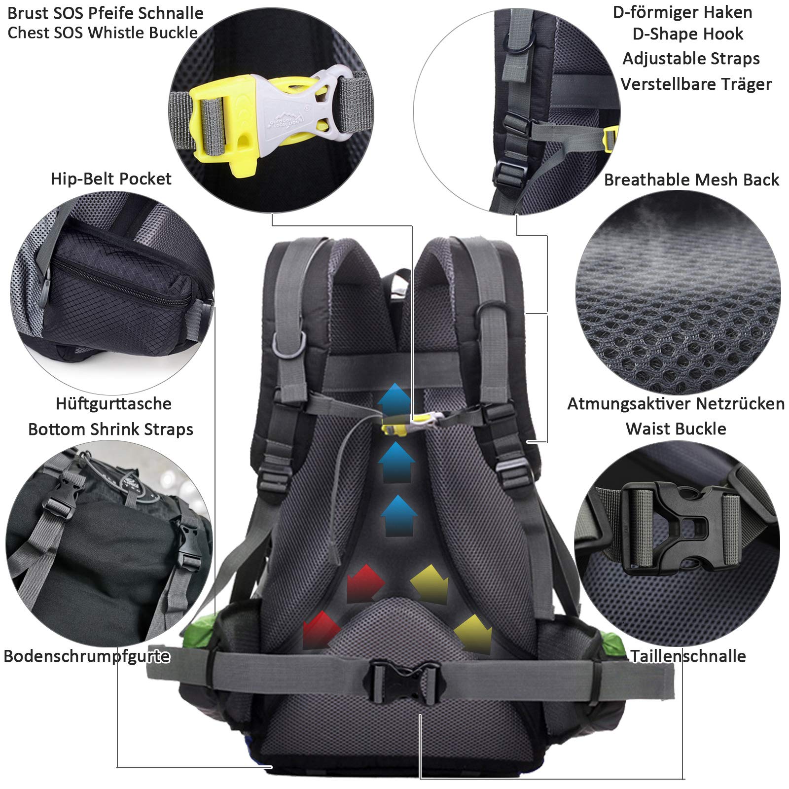 Zaino da hiking 40L Zaino da Trekking Con Copertura Antipioggia Impermeabile Leggero Zaino da Viaggio per all'aperto Zaino da Escursionismo Sportivo per uomini e donne