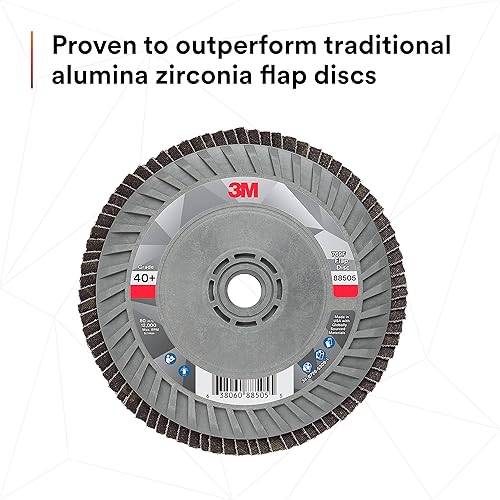 Miniatura 56 de 3M Disco de solapa 769F, tipo 27, 80+, 4-1/2 in x 7/8 in, abrasivo de alto rendimiento, disco de pulido y acabado de grano de precisión de cerámica