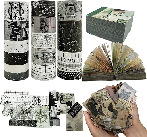 Juego de 732 piezas de papel de recortes y 20 rollos de cinta washi, suministros de álbumes de recortes vintage para planificadores de diarios