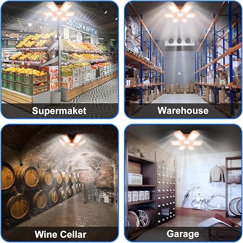 Miniatura 7 de Luz de garaje de 185 W, luz LED naranja de 18500 lm con 6+1 paneles deformables, luces LED de techo de garaje compatibles con base E26E27 para